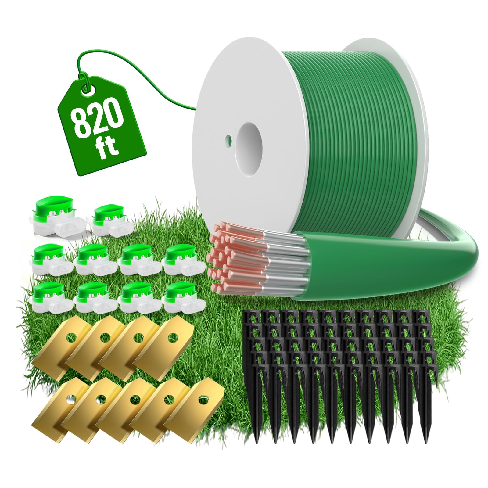 Headley Tools Filo universale per tosaerba, 250 m, contiene 50 picchetti da prato, 10 connettori per cavi, 9 lame in titanio, filo per robot tosaerba, compatibile con Gardena/Husqvarna/Worx