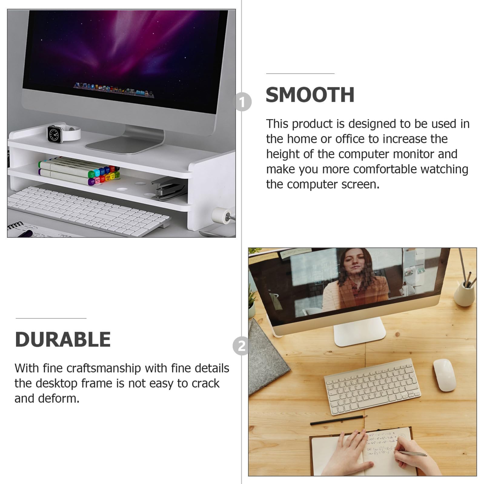Soporte Plástico Escritorio Blanco Elevador para Monitor de Doble Capa