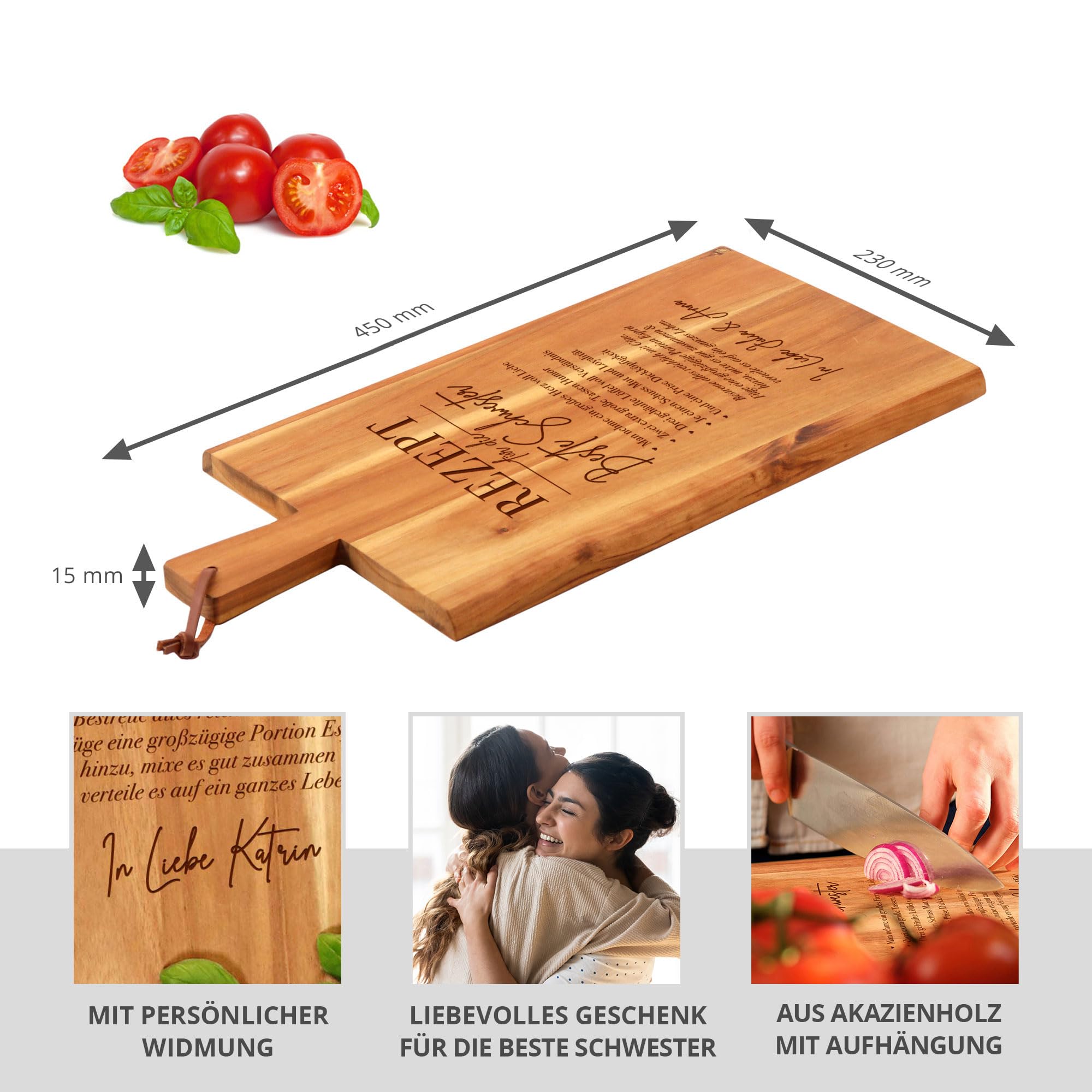 Schneidebrett mit Gravur, Rezept für die beste Schwester, Personalisiertes Küchenbrett, Geschenke für Schwester, Frühstücksbrett, Frühstücksbrettchen, Holz Schneidebretter, Holzbrett mit Griff