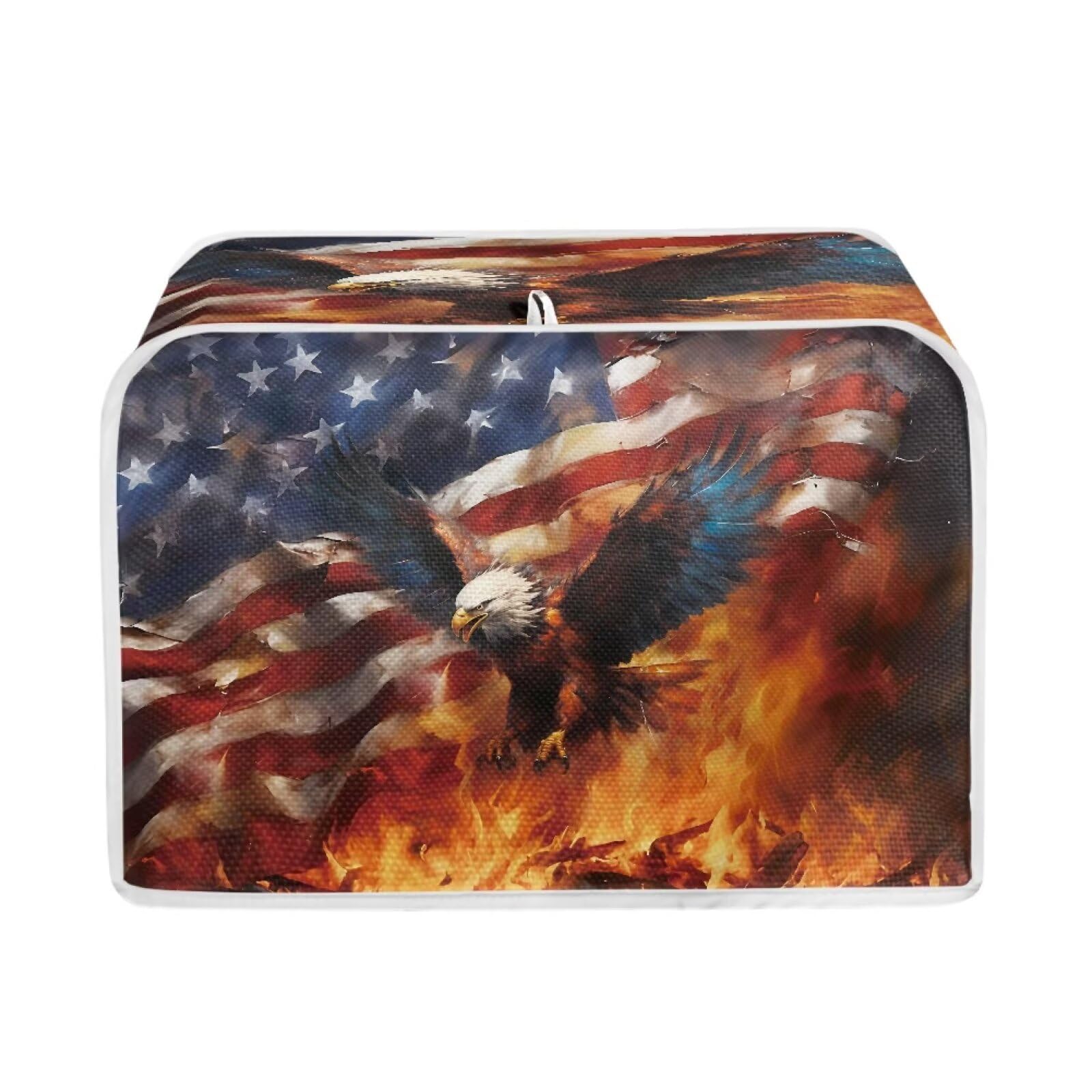 American Flag Flame Eagle Toaster Dust Cover Compatible with 4 Slice Toaste Dust Protection Cover with Top Hook July 4th Independence Day Decor
