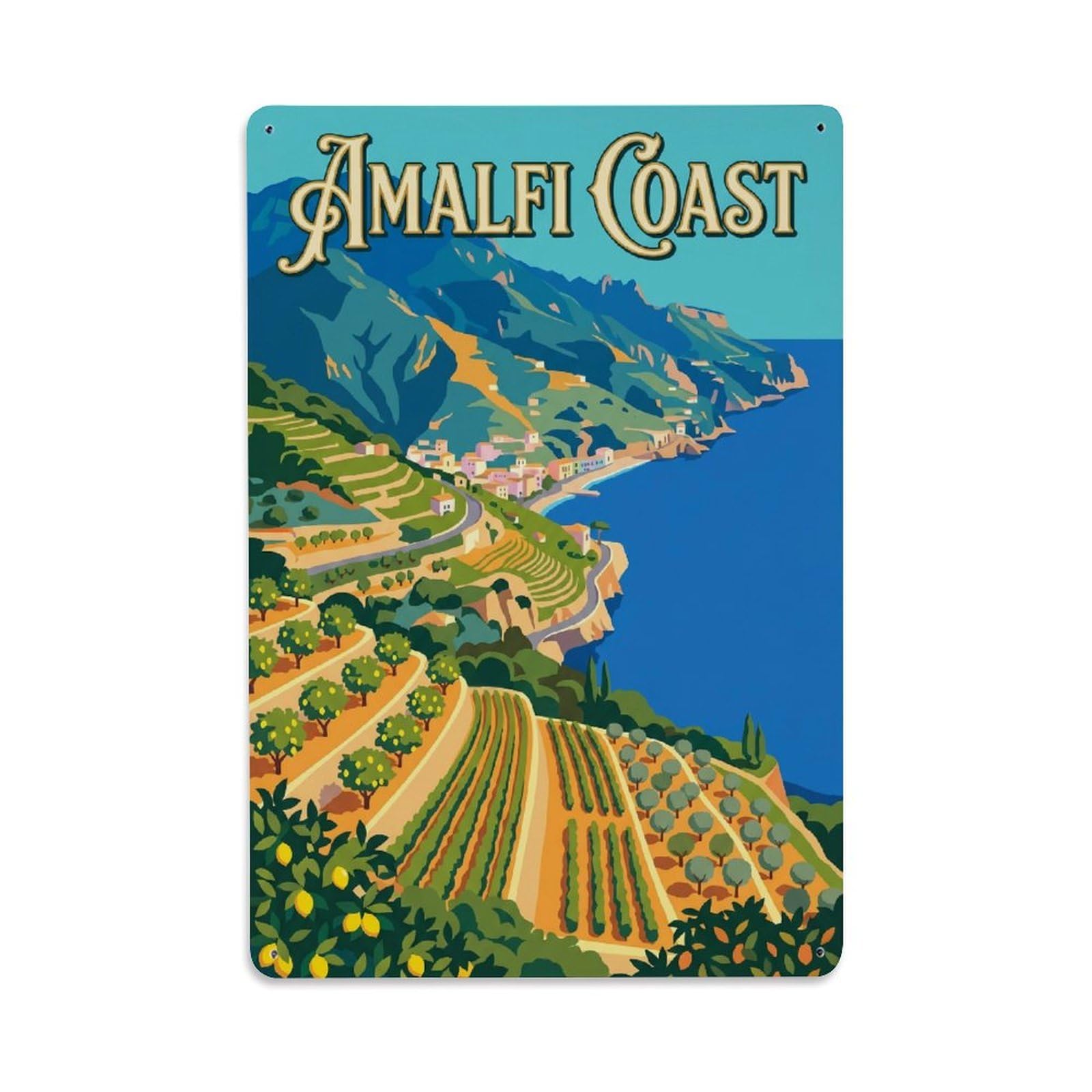 Vintage Travel Field Italy Terraced Metal Tin Sign