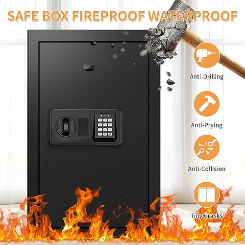 Miniatura 6 de 5.3 Cuft - Caja fuerte grande para el hogar, resistente al agua y al fuego, para uso doméstico, caja de seguridad antirrobo con teclado digital y 3