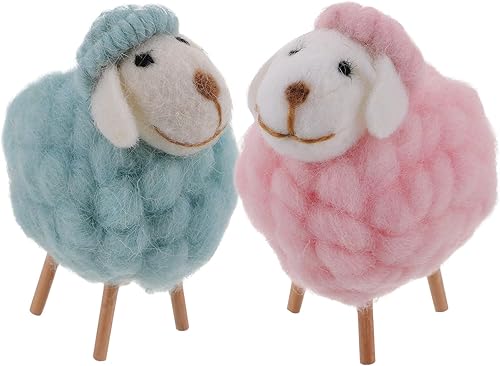 Adorno de oveja de fieltro adorable, estatua de oveja en miniatura, decoración de escritorio, caricatura, fieltro de oveja, modelo de oveja,