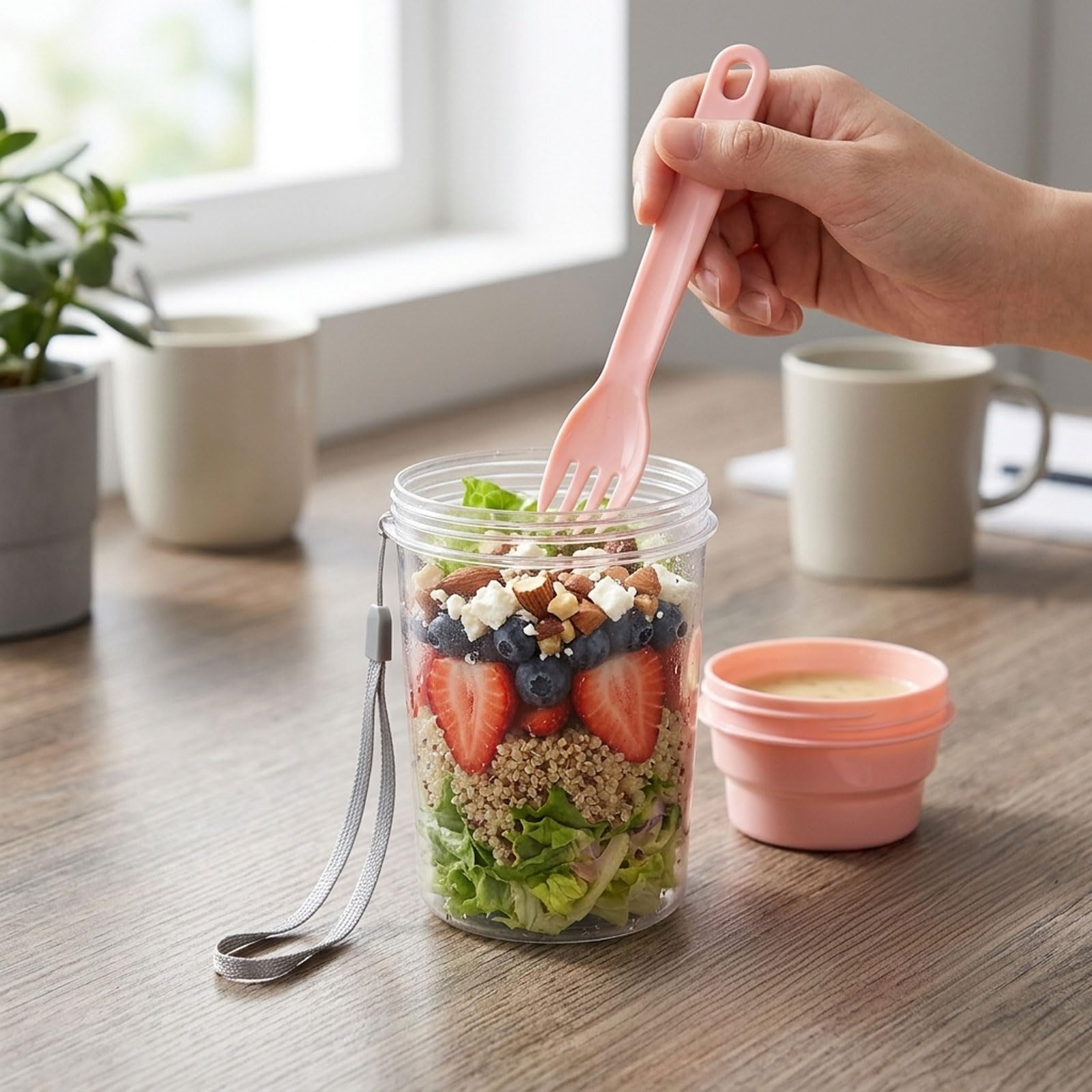 4er Set Müslibecher to Go mit Löffel, Wiederverwendbare Joghurt-Parfait-Becher, Overnight Oats Gläser, Auslaufsicher joghurtbecher to go für Müsli To Go Becher, Joghurt To Go Becher, Müslicup