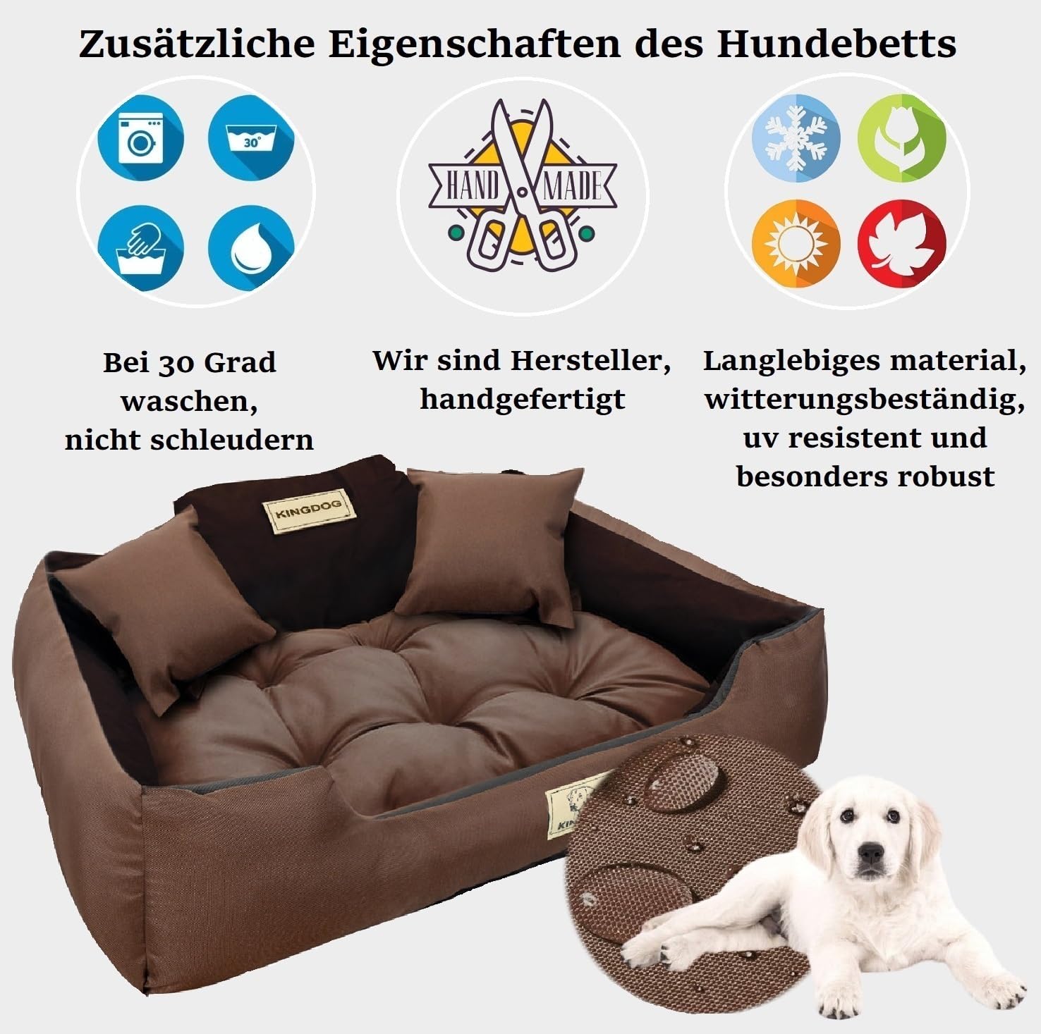 KING DOG Hundebett Große Hunde L 100 × 75 cm Waschbar
