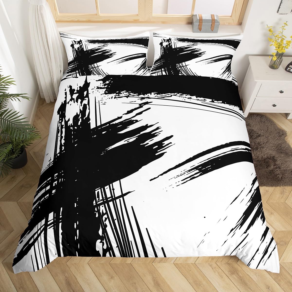 Blue And White Striped Duvet Black \u0026 White Striped Duvet Cover King Size -  Geometric Bedding Set With 2 Pillowcases Modern Microfiber Bedding, image size:1200x1200