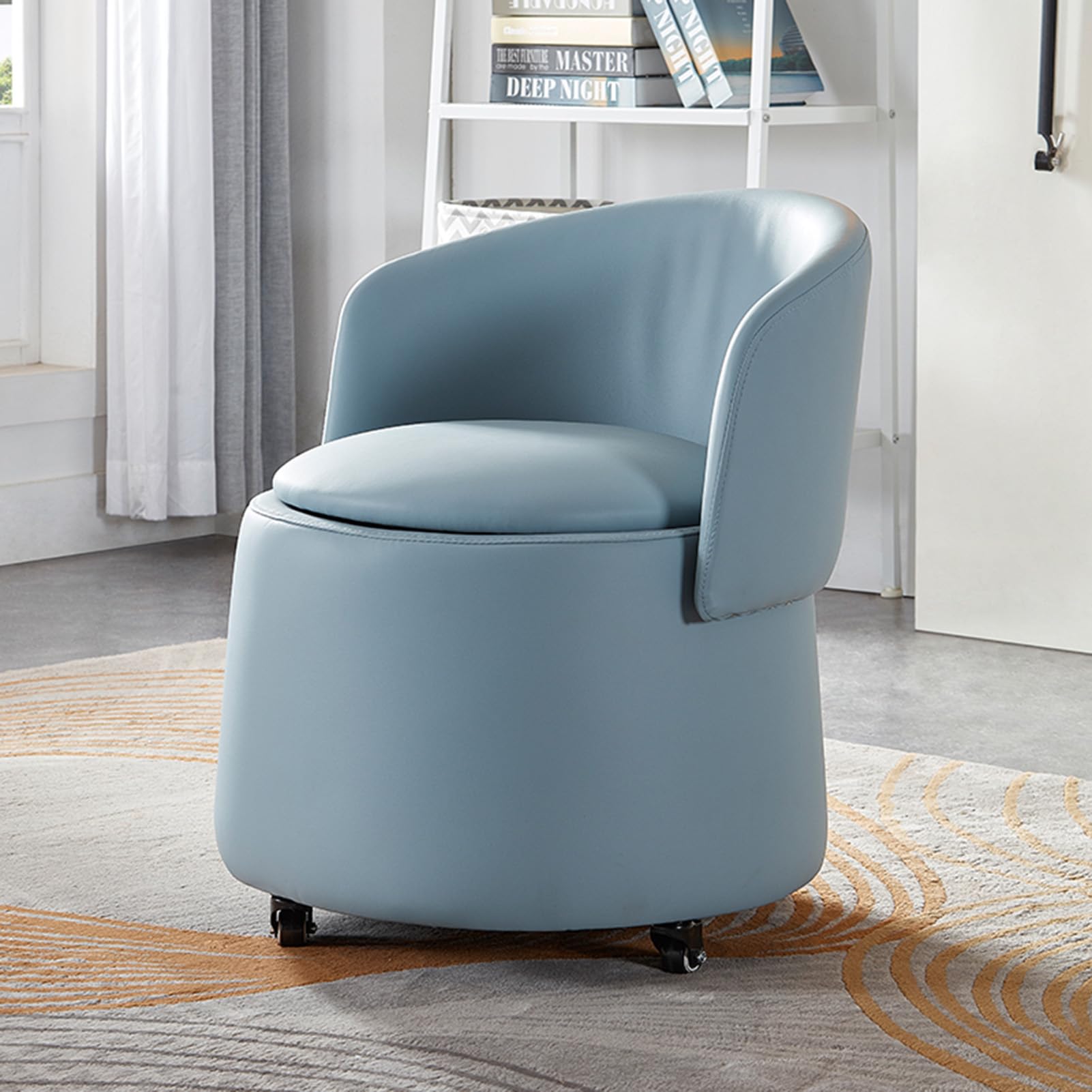 Lojax Blue Makeup Stool Universal Wheel Vanity Chair Single Sofa Chair With Storage Space And Folding Backrest Movable Manicure Stool Pulley Low Stool