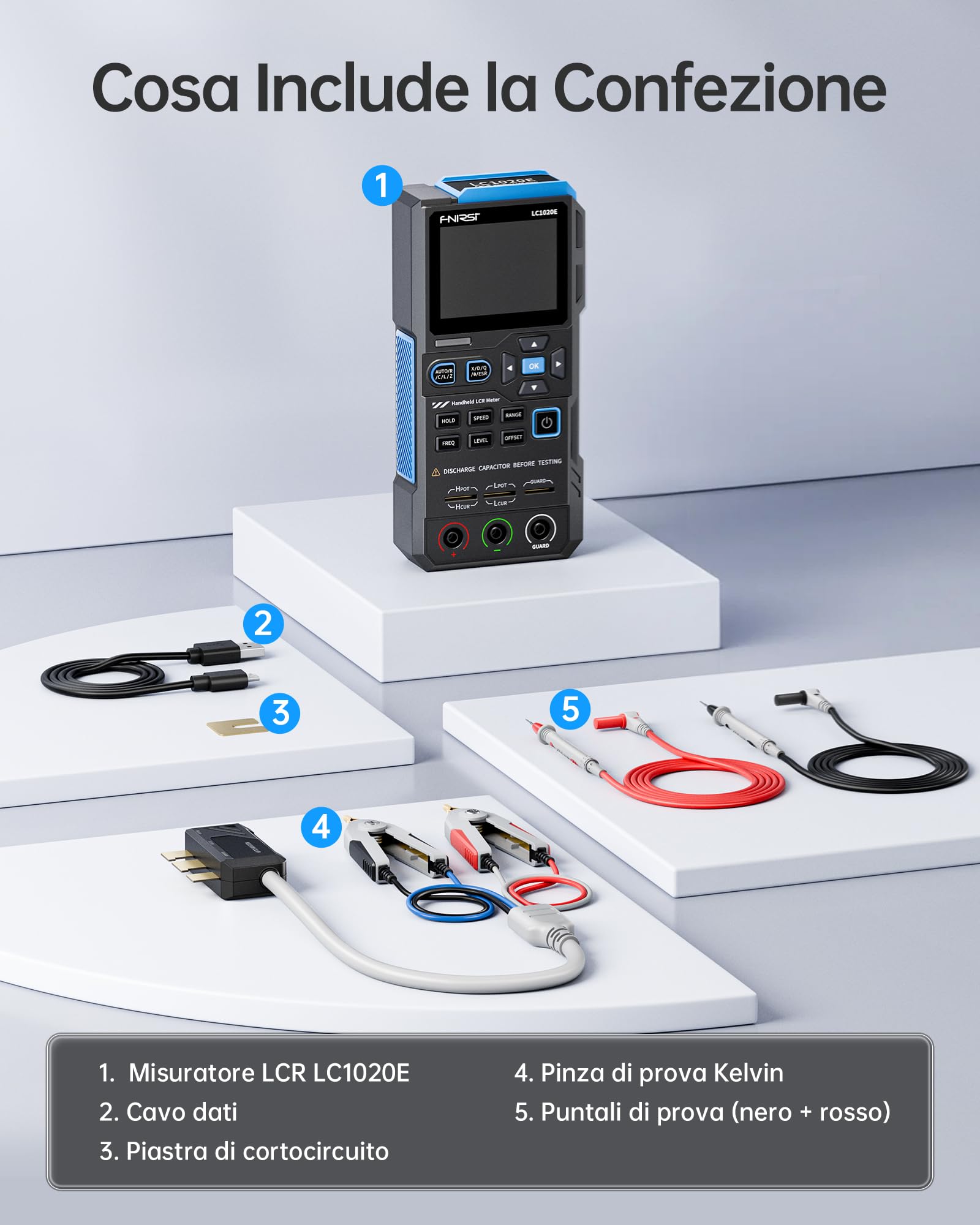 FNIRSI LC1020E Misuratore LCR 100kHz, Tester per Resistori Induttori Condensatori, 19999 Conteggi, Rilevamento Auto Componenti, Misura ESR/Q/D/θ/X, Doppio Parametro, Calibrazione Aperto/Cortocircuito