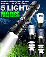 Vista 3 de Linternas LED Victoper, linterna táctica recargable de alta potencia y alto lúmenes súper brillante, 5 modos, con zoom, impermeable, luces de flash