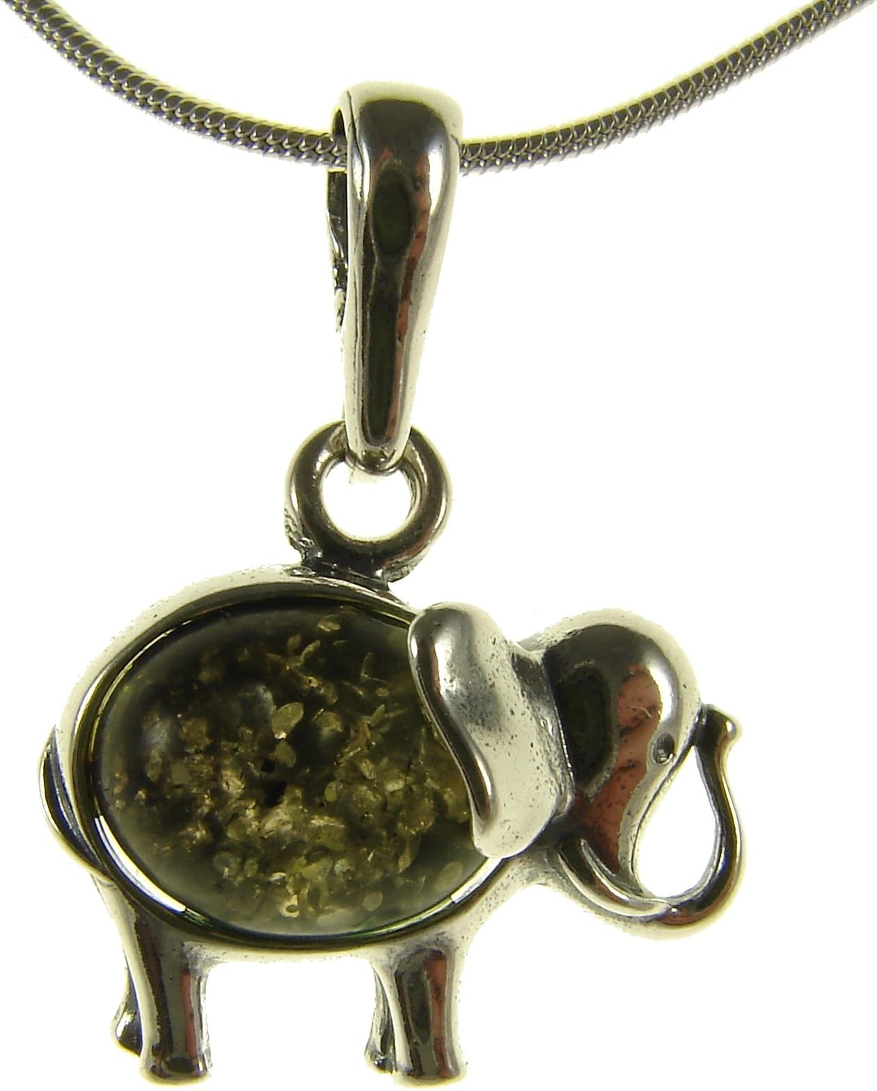 Baltic amber and sterling silver 925 elephant animal pendant necklace jewellery with 1mm Italian sterling silver 925 snake chain - 10 12 14 16 18 20 22 24 26 28 30 32 34 36 38 40"