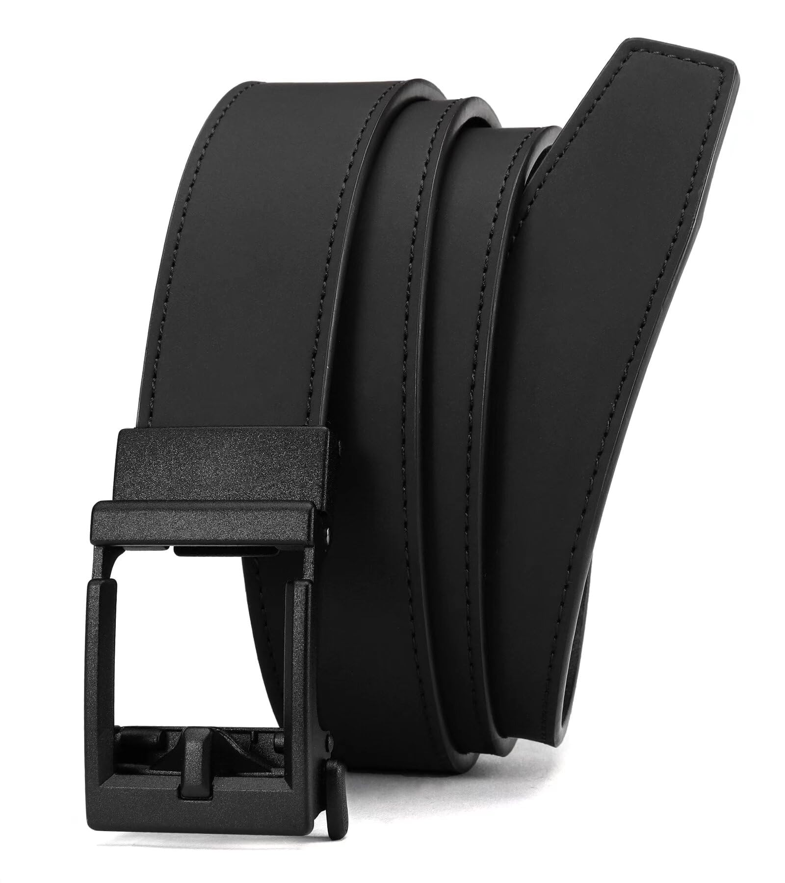 CHAOREN Men's Automatic Belt, Leather Ratchet Belt for Business, Casual Suit, 35 mm, Without Holes, Leather Belt for Men, Black