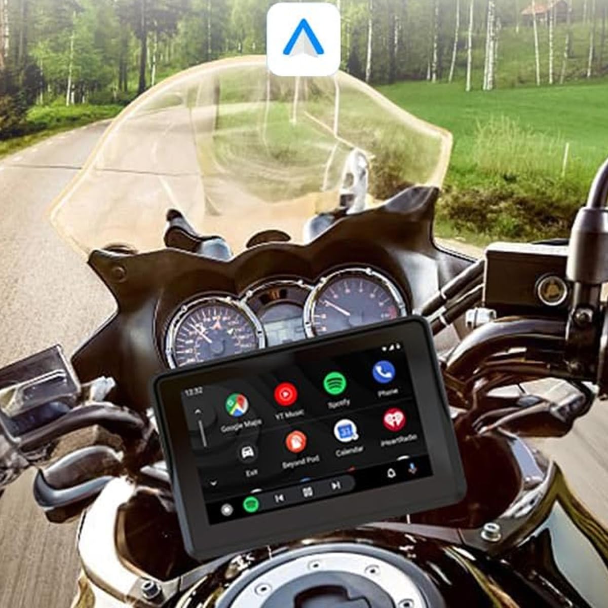 5G Double Bluetooth Portable CarPlay sans Fil Android Auto pour Moto, Navigation GPS Automatique, écran Tactile étanche IPX7, Compatible Siri/Google Assistant