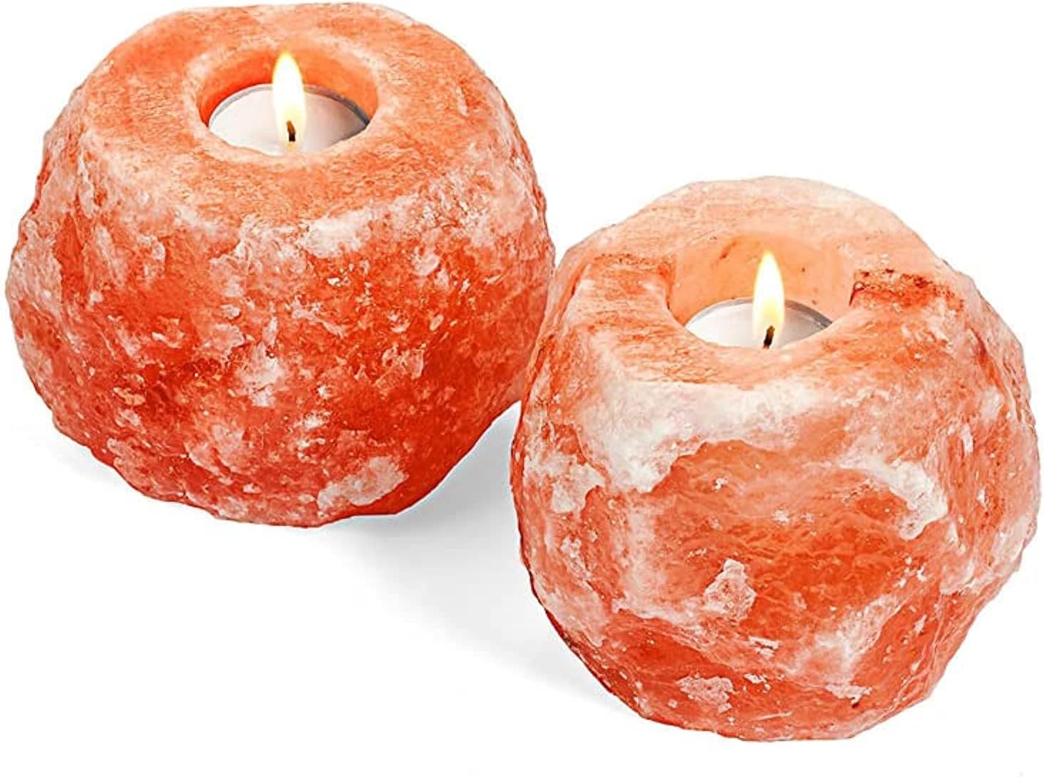 Himalayan Rock Salt Tealight Candle Holders | 100% Natural Handcrafted Crystal Lamp | Calming Meditation Aromatherapy Relaxing Pink Candles Holder Set | Pack of 2