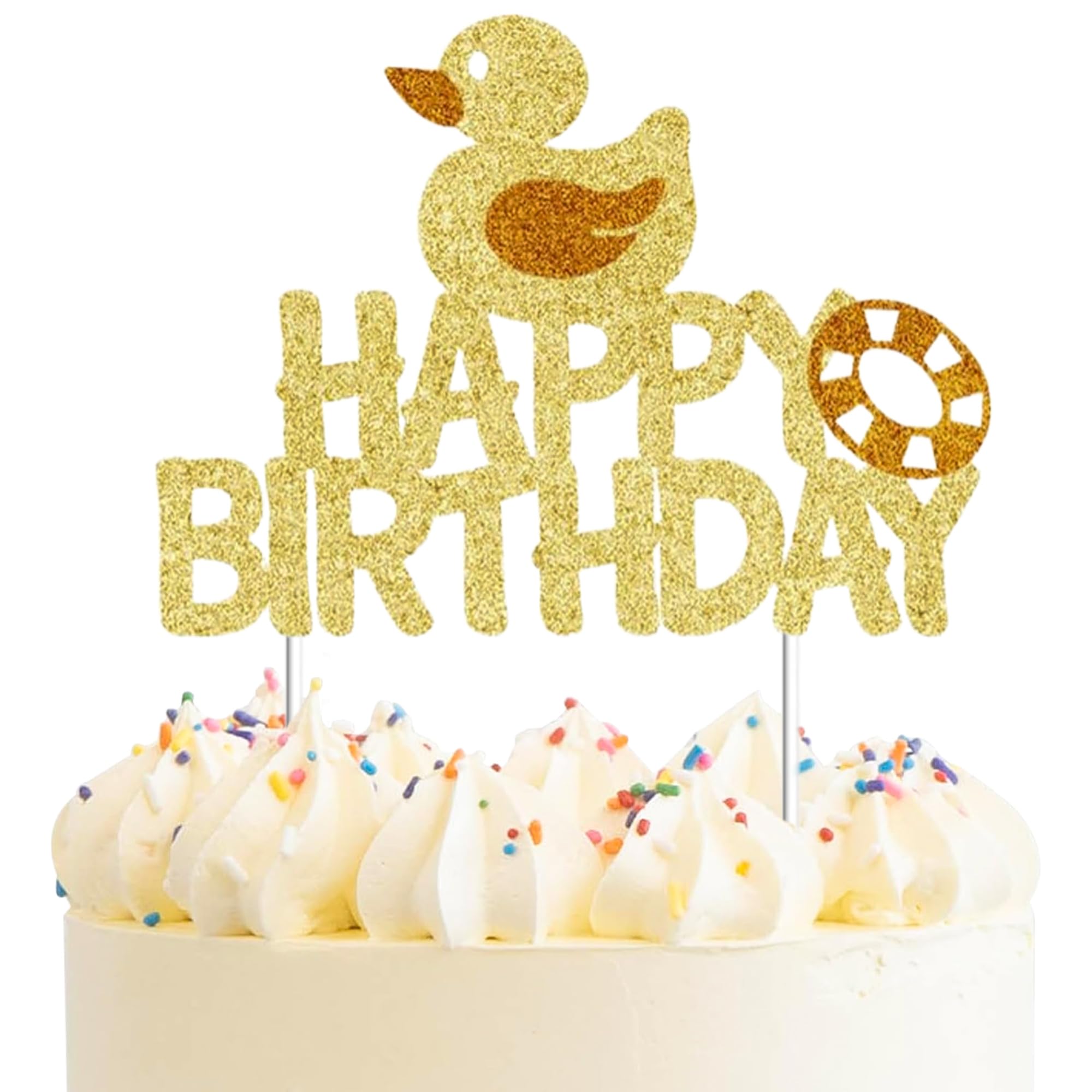 Happy Birthday Cake Decoration, Gold Glitter Duckling Cake Decor for Baby Showers or Kids Birthday Party Supplies