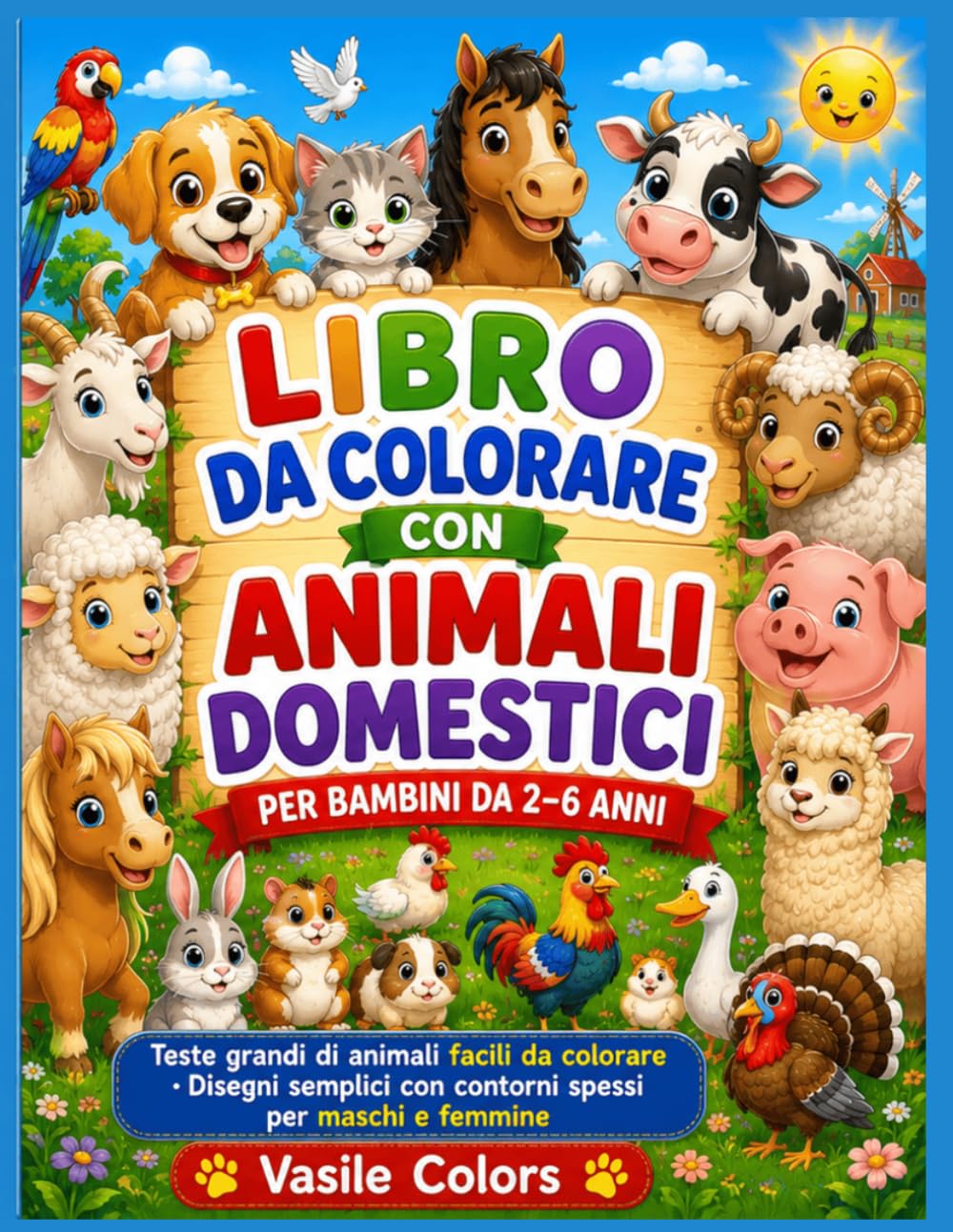 Libro da Colorare con Animali domestici per Bambini da 2- 6 anni