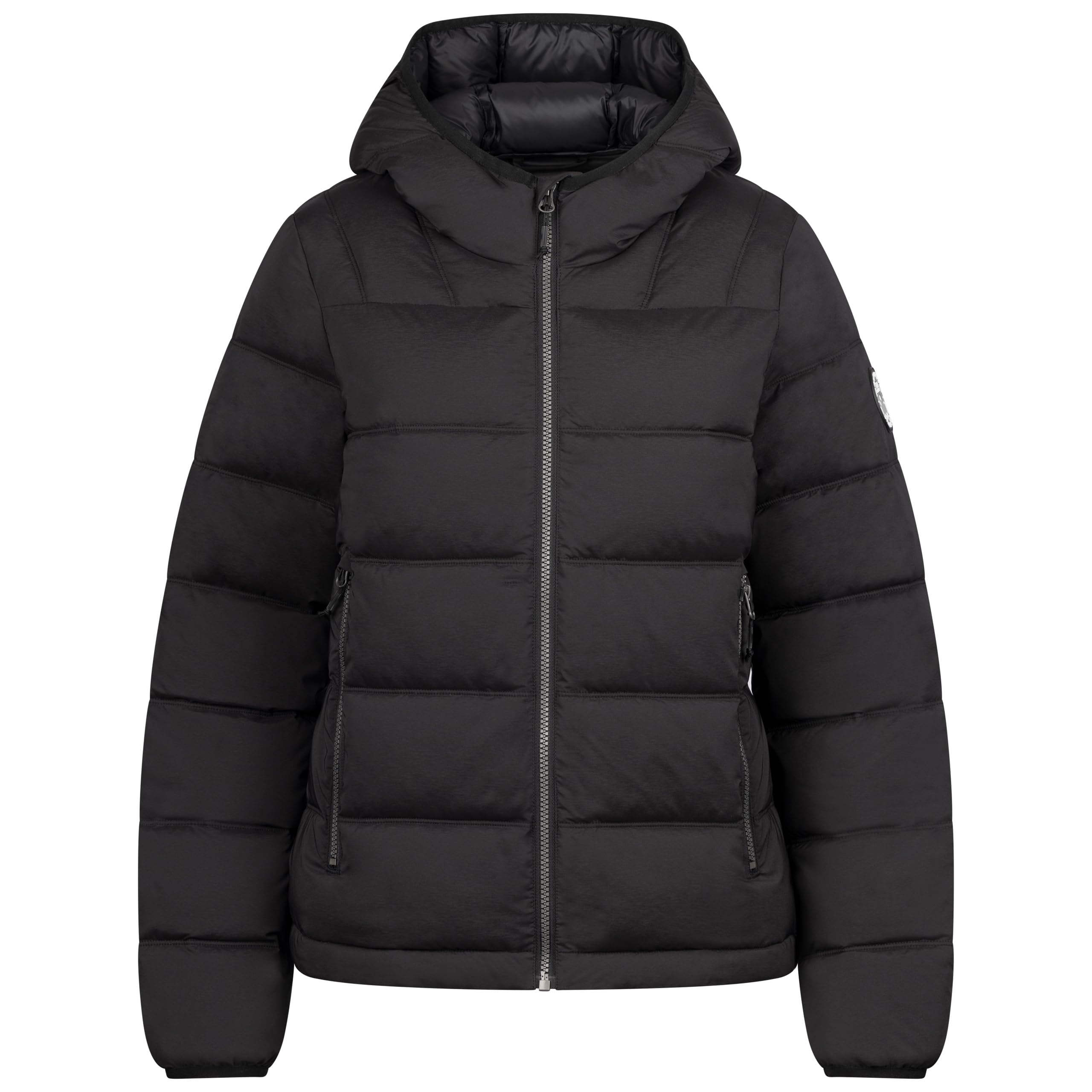 Trespass Women's Black Casual Jacket Rollins - Textured Fabric, Padded, Stitched Baffles, Contrast Lining, Grown On Hood, 2 Zip Pockets, Binding On Cuffs & Hood, Sleeve Badge