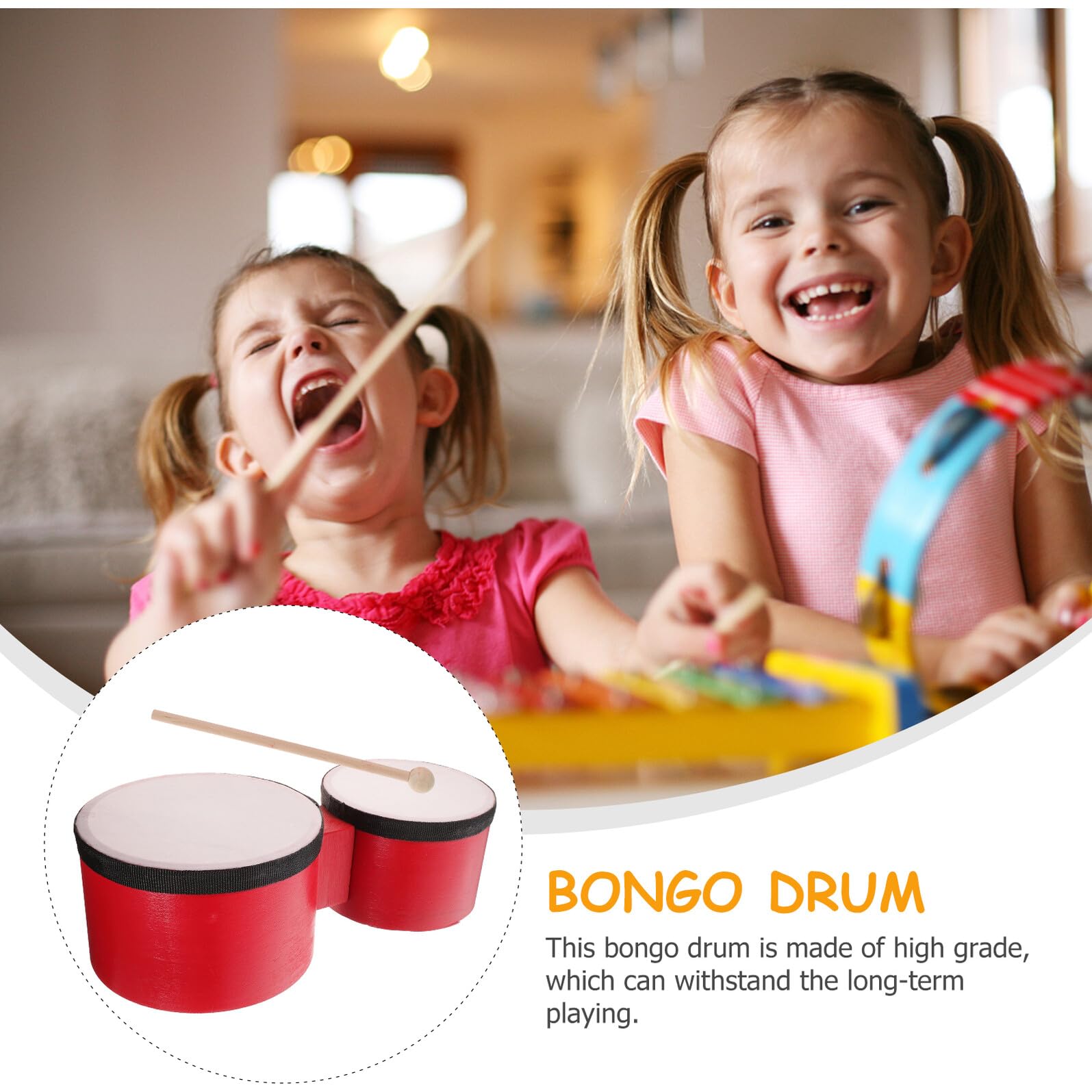 Set Strumenti a Percussione per 1-5 Anni Tamburi Bongo da 5 e 6 Pollici, Batteria per Bacchetta, Strumento Musicale Educativo per Gioco e Apprendimento Musicale