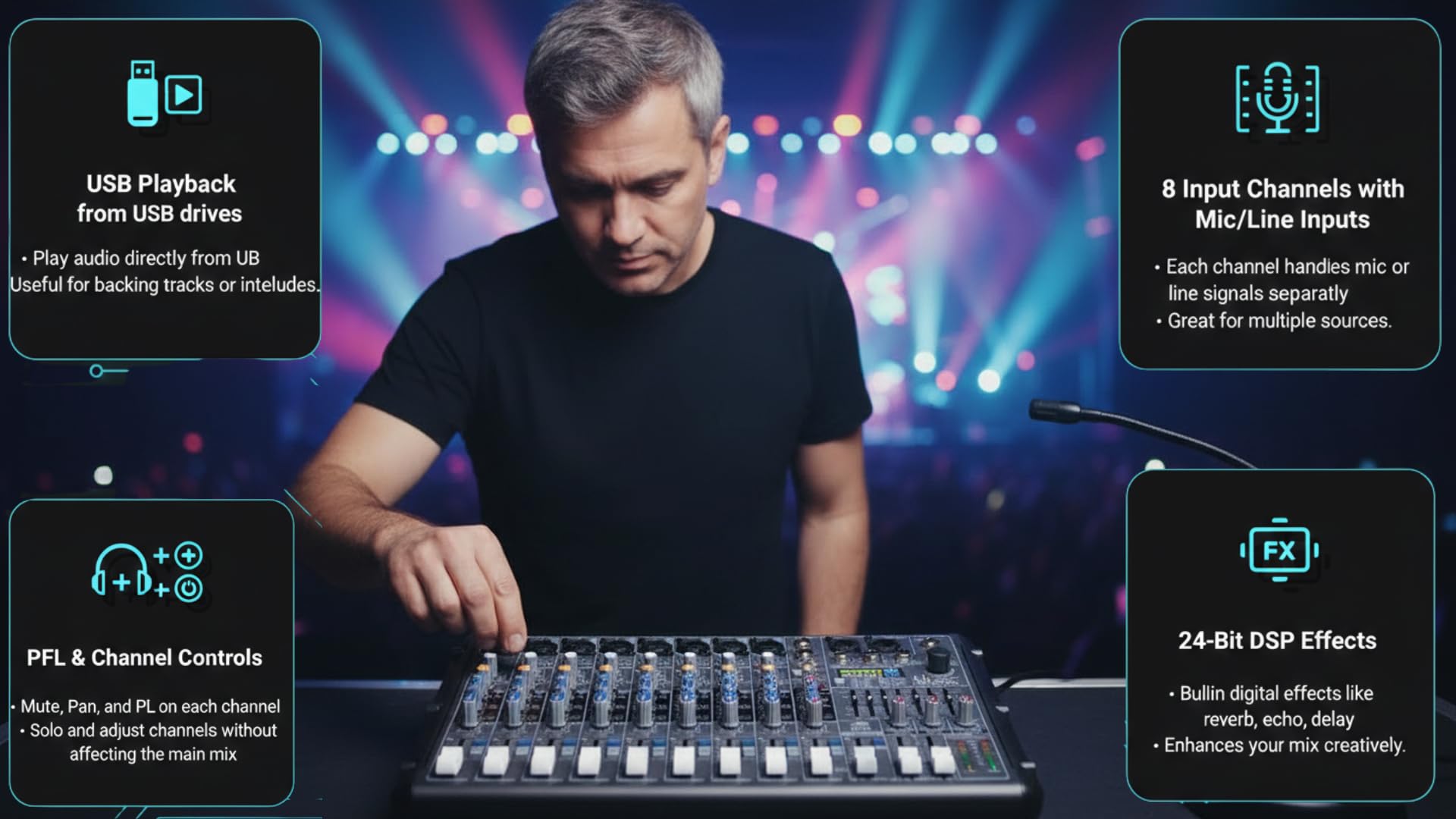 Nx Audio MELODY8 Professional 8-Channel Live Mixer with Symphony