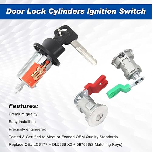 Miniatura 2 de Cilindro de cerradura de puerta con interruptor de encendido compatible con Ford E-150 E-250 E-350 1997-2008 Explorer 1997-2003 Ranger 1997-2007