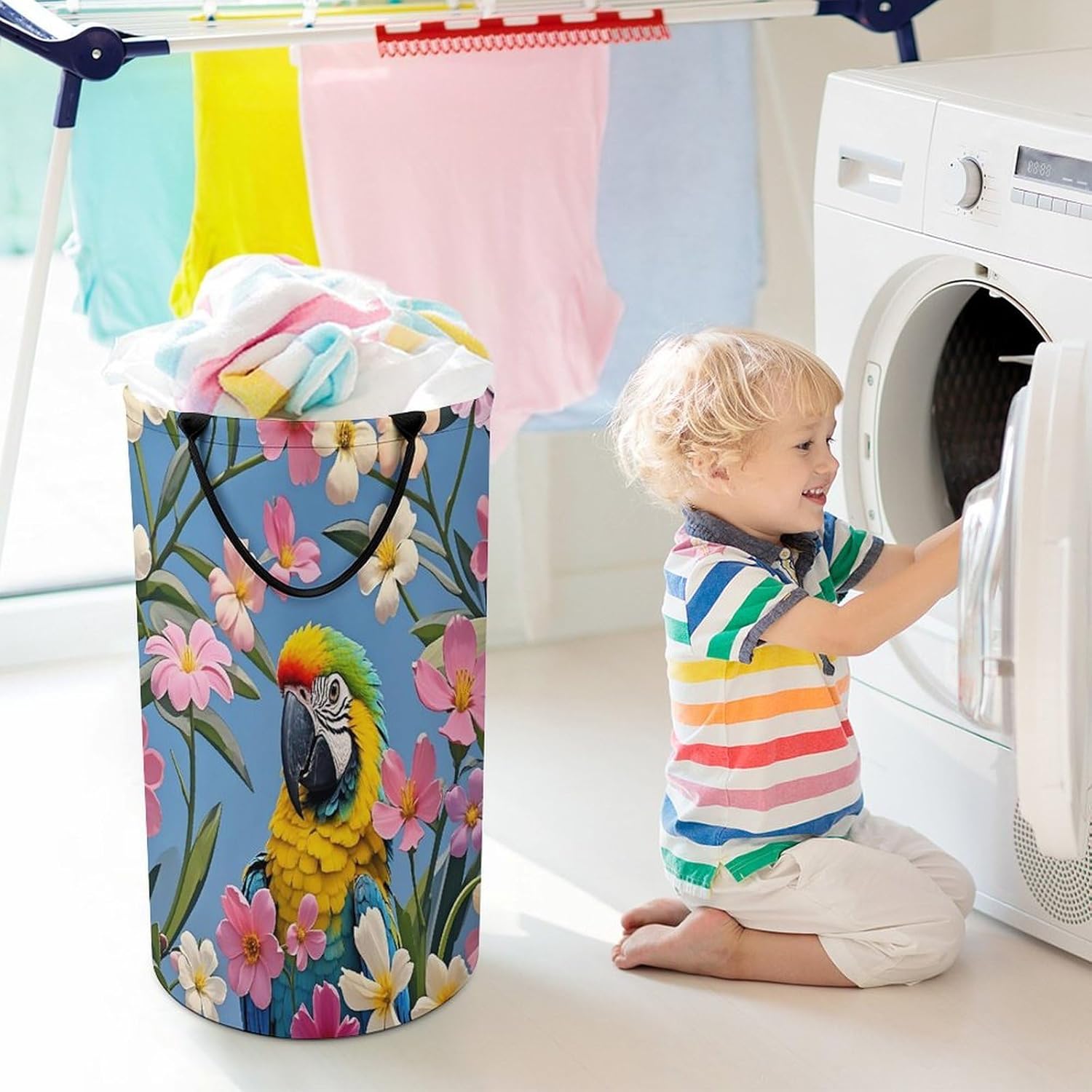 Lots of Flowers And Birds Laundry Hamper Large Collapsible Laundry Basket with Handles Waterproof Clothes Hamper Portable Dirty Clothes Basket for Bedroom Laundry Room Closet Bathroom