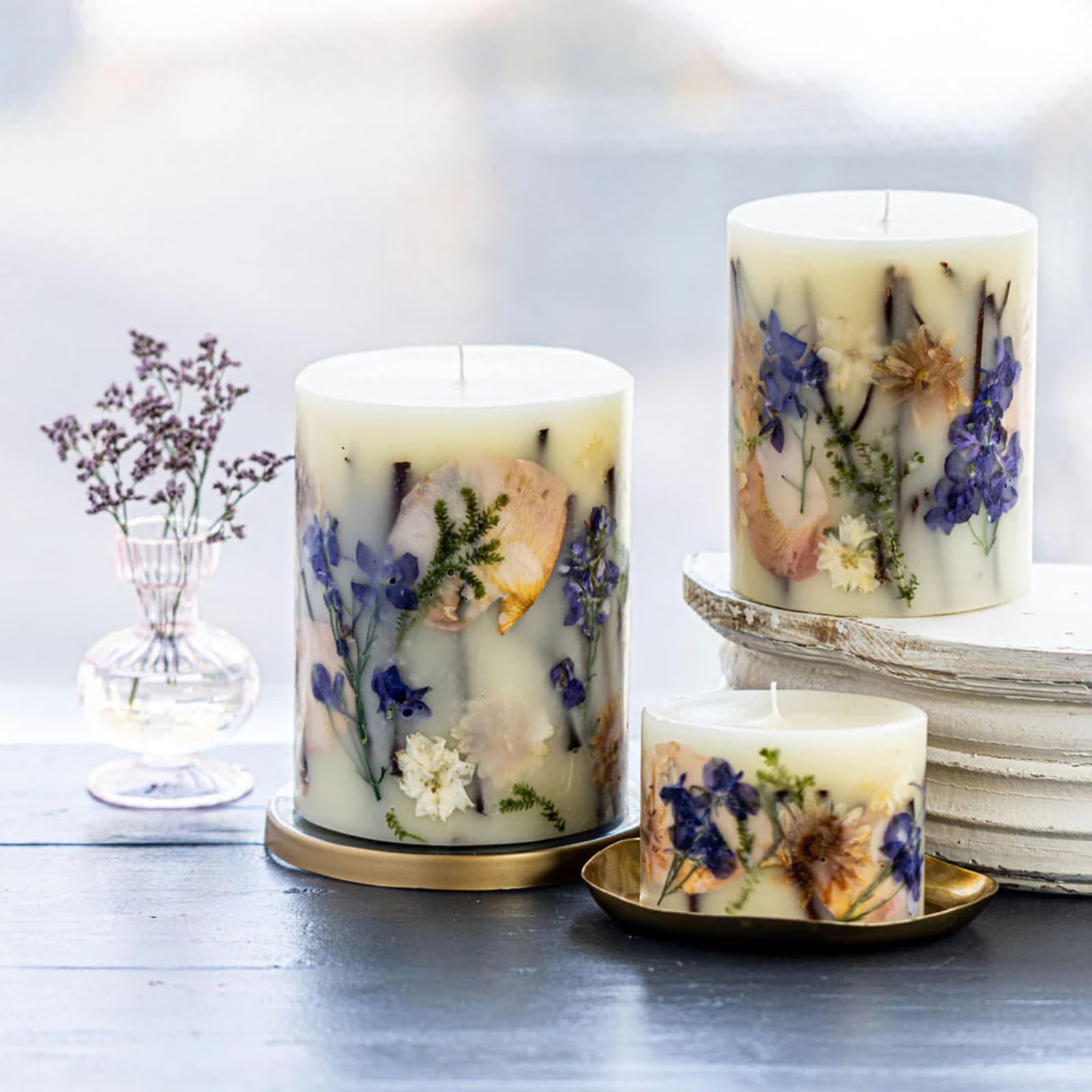Rosy Rings Botanische Duftkerze mit Vanilleregenmotiv, Aromatherapie, langlebige Kerzen, Luxusduft, Dekoration, Geschenke, Noten von Kaschmir, Vanille, Jasmin, Lilie, Sandelholz, Apfel, 200 Stunden