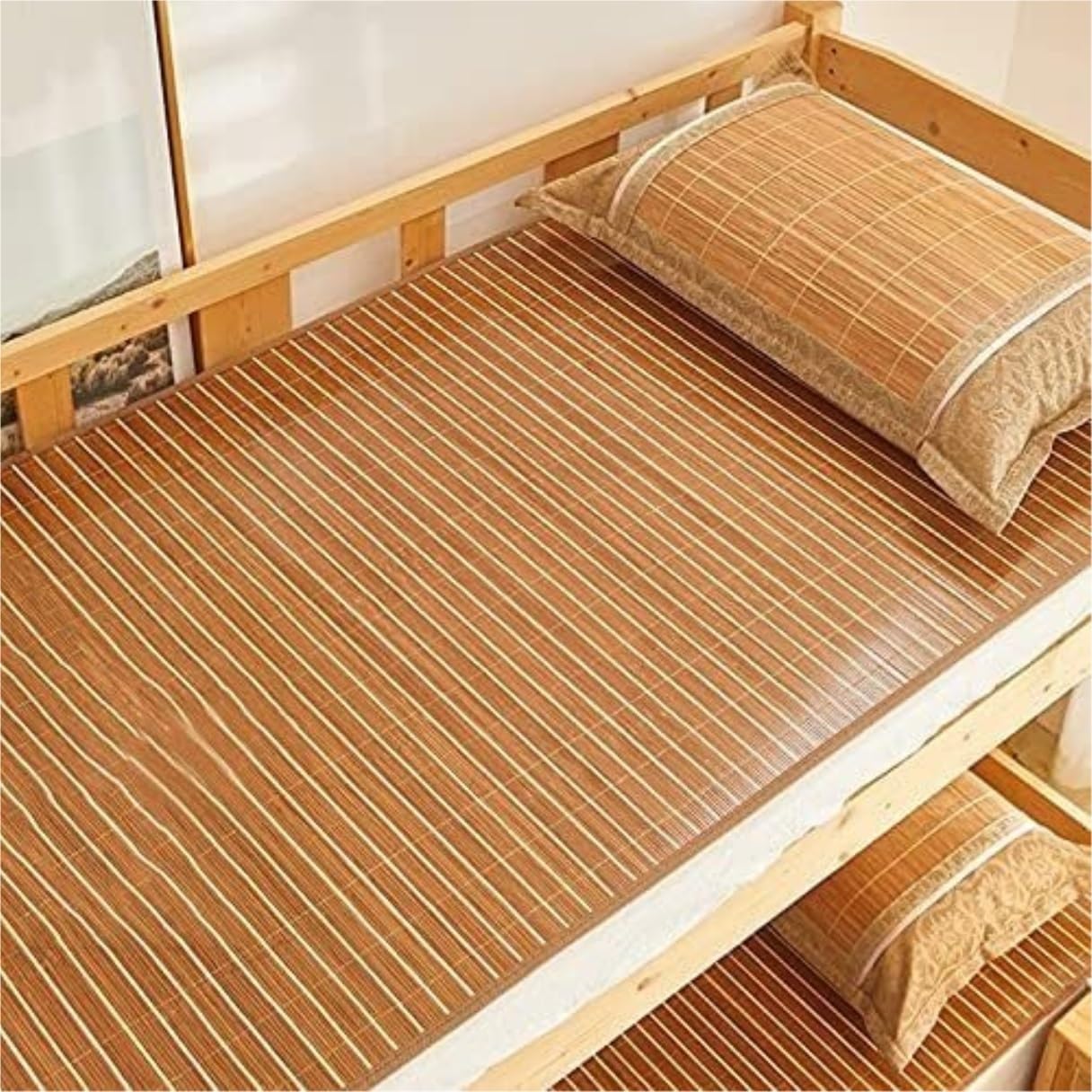 Cool Smooth Summer Sleeping Mat Bamboo Cooling Sleeping Pad Rattan Mattress Cool Pad for Home School Good Air Permeability(Size:100x190cm/39.4x75in), Brown