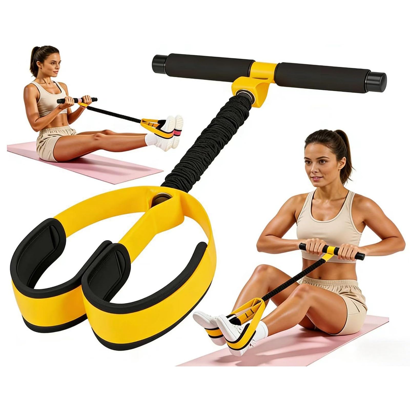 Upgraded Pedal Resistance Band, 55lbs Heavy Duty Tummy Trimmer for Home Gym, Arms & Leg Workouts, Portable Pilates & Yoga Fitness Equipment for Men & Women(Yellow)