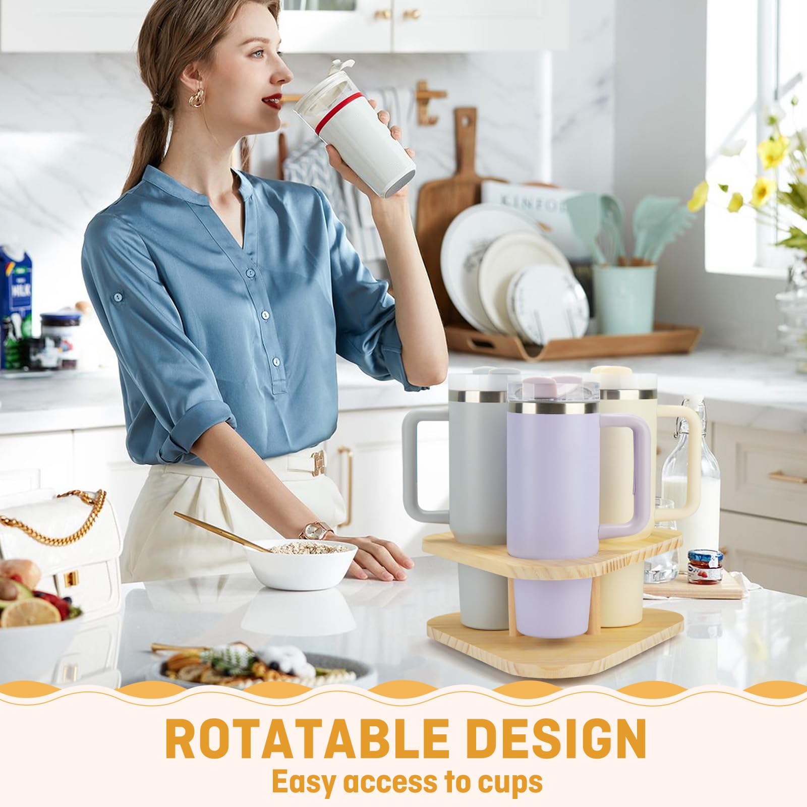 Obrotowy organizer na kubki Stanley do szafki – uchwyt na 6 kubków z uchwytem, ​​oszczędzający miejsce stojak na kubki