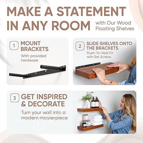 Vista 18 de Homeforia Estantes flotantes de madera de 36 pulgadas, estante flotante grande de madera natural maciza de alta gama de 36 pulgadas, estantes