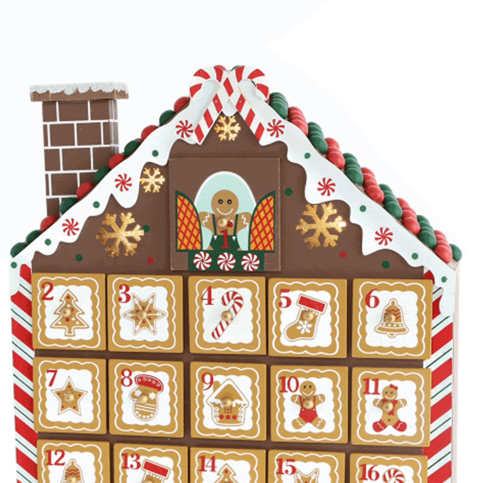 Colcolo Calendario de adviento navideño de Madera con 24 cajones y Luces LED para casa de Jengibre, Adorno de Mesa para Dormitorio, Sala de Estar, Estilo