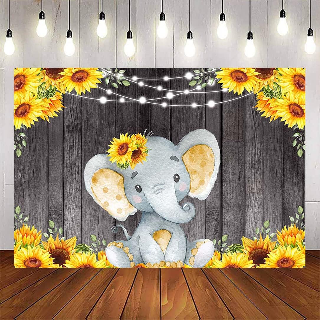 Avezano Sunflower Elephant Backdrop Rustic Wood Sunflower Elephant Newborn Baby Shower Party Background Decorations Little Peanut Baby Shower Banner (7x5ft)