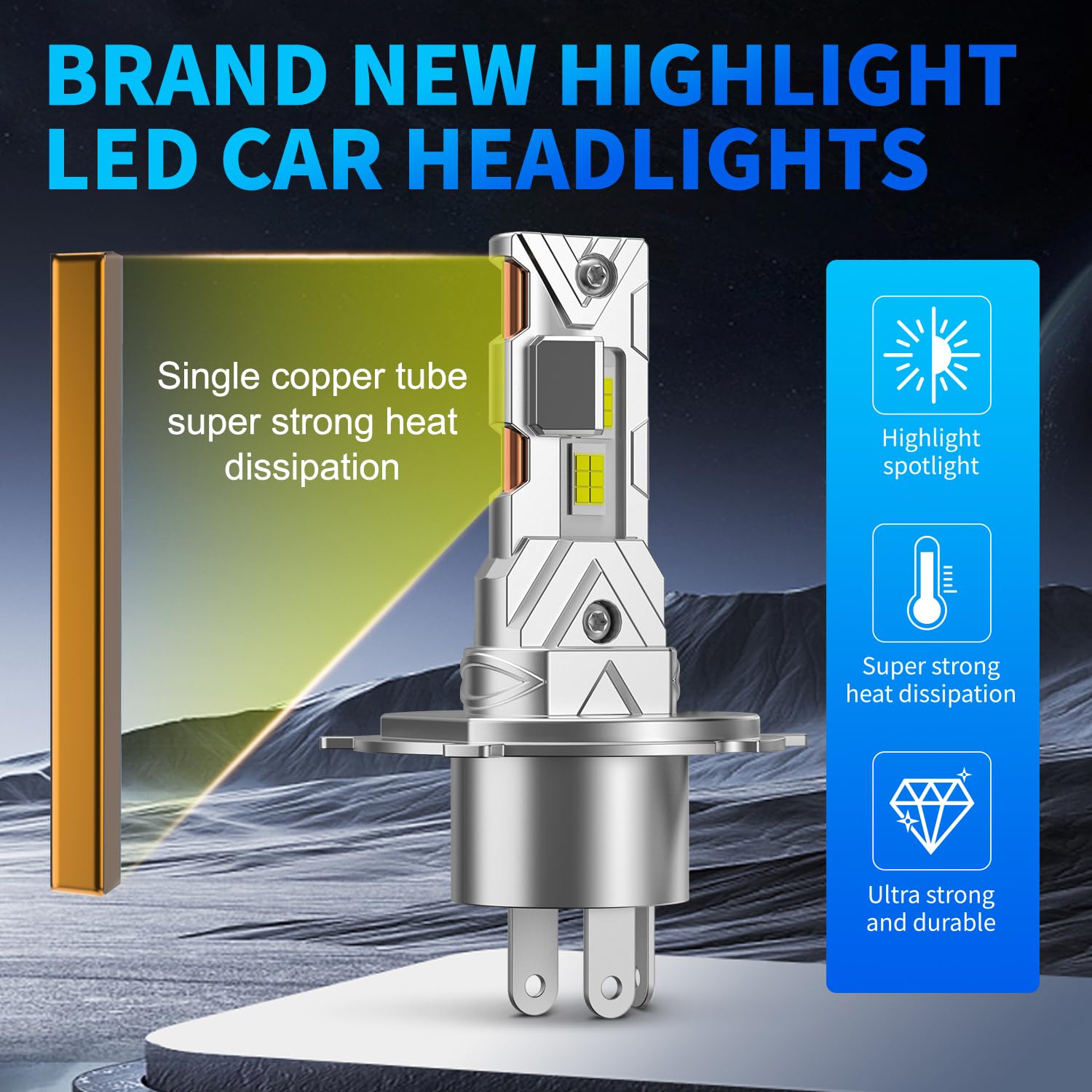 Lampadine H4 LED Auto Fari LED H4 6500K Bianco Freddo 18000LM Luce Abbagliante e Anabbagliante, Sostituzione Dei Alogena, Senza Ventola, Plug and Play(2 pezzi)