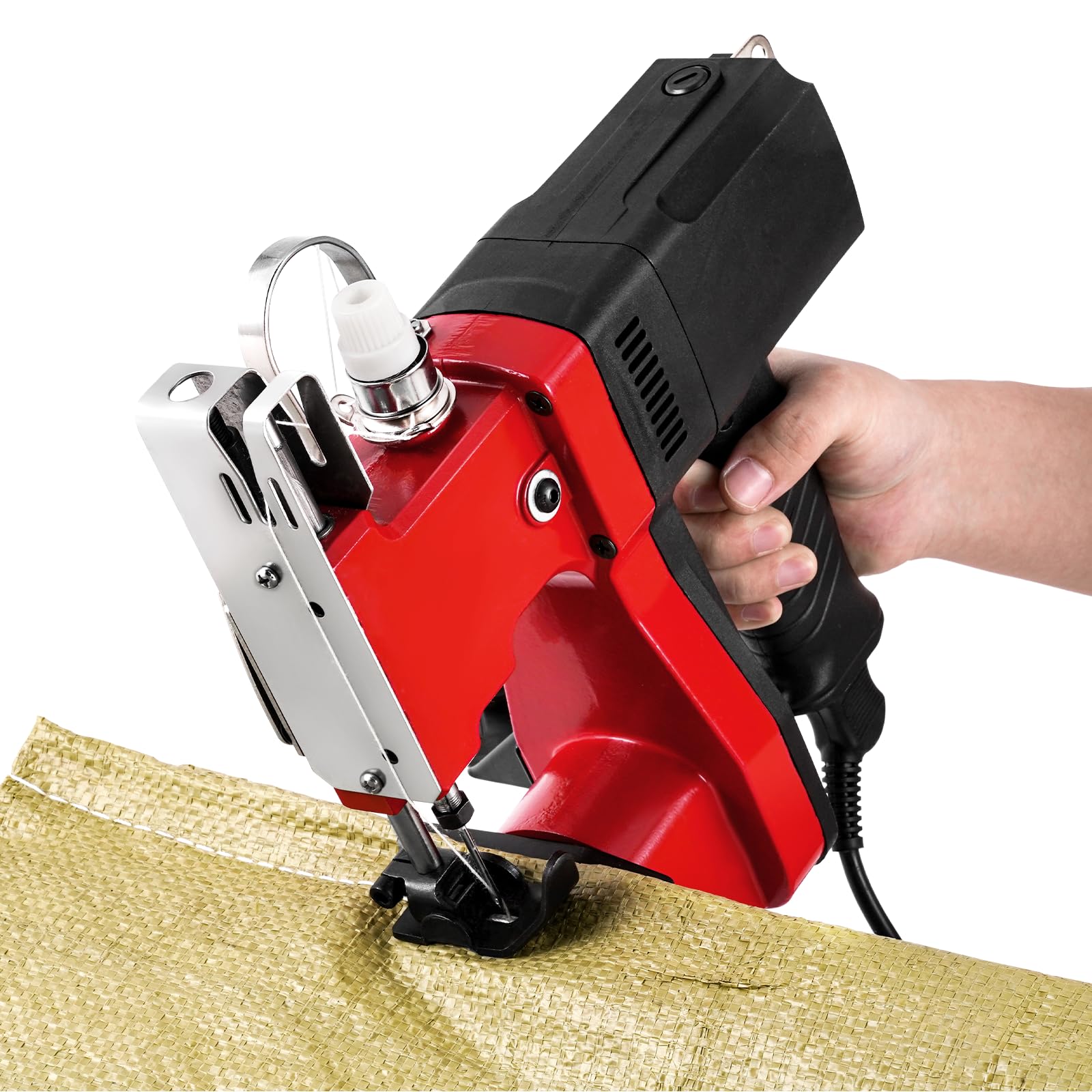 MXBAOHENG Maquinas de Coser para Sacos con cable 230 V 2600 puntadas/minuto Máquina Cosedora de Bolsas con Función Línea de Corte Automática, para Bolsas Tejidas/Arroz/Piel/Plástico/lonas(Rojo)