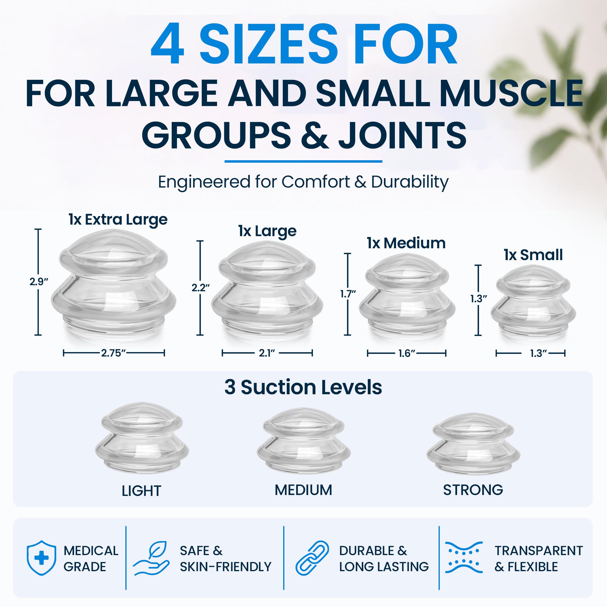 Schröpfset aus Silikon, Schröpfset für Massagetherapie und Cellulite, 4 Tassen | Professionelle Massage Schröpfbecher Myofascial Release Body Sculpt Cup Cellulite Reduktion Saugnäpfe für Körper und Rücken