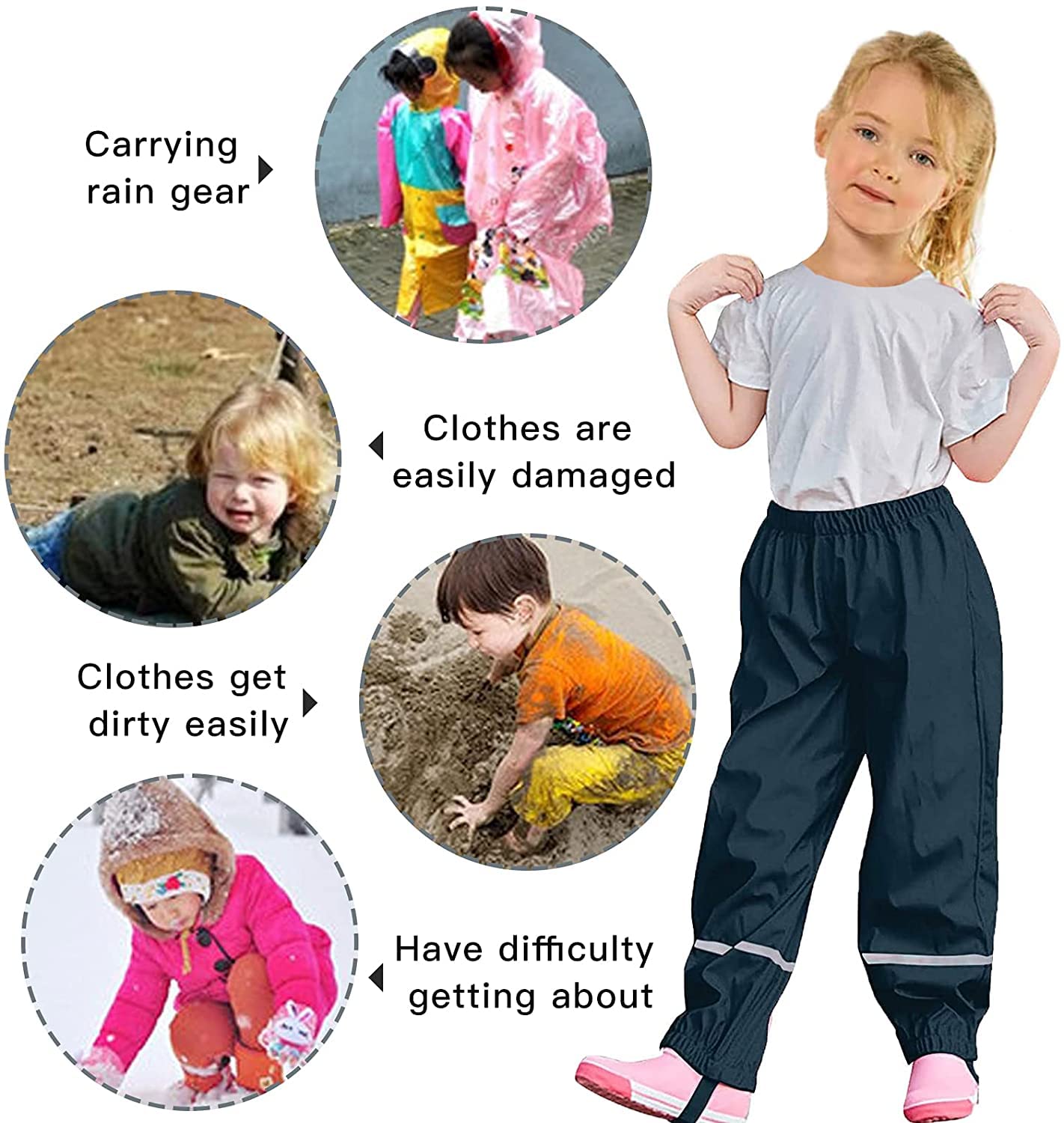 Chedin Pantalon de Pluie Unisexe pour Enfant - Imperméable, Coupe-Vent et Respirant - Non Doublé pour Fille et Garçon (98, Rose)