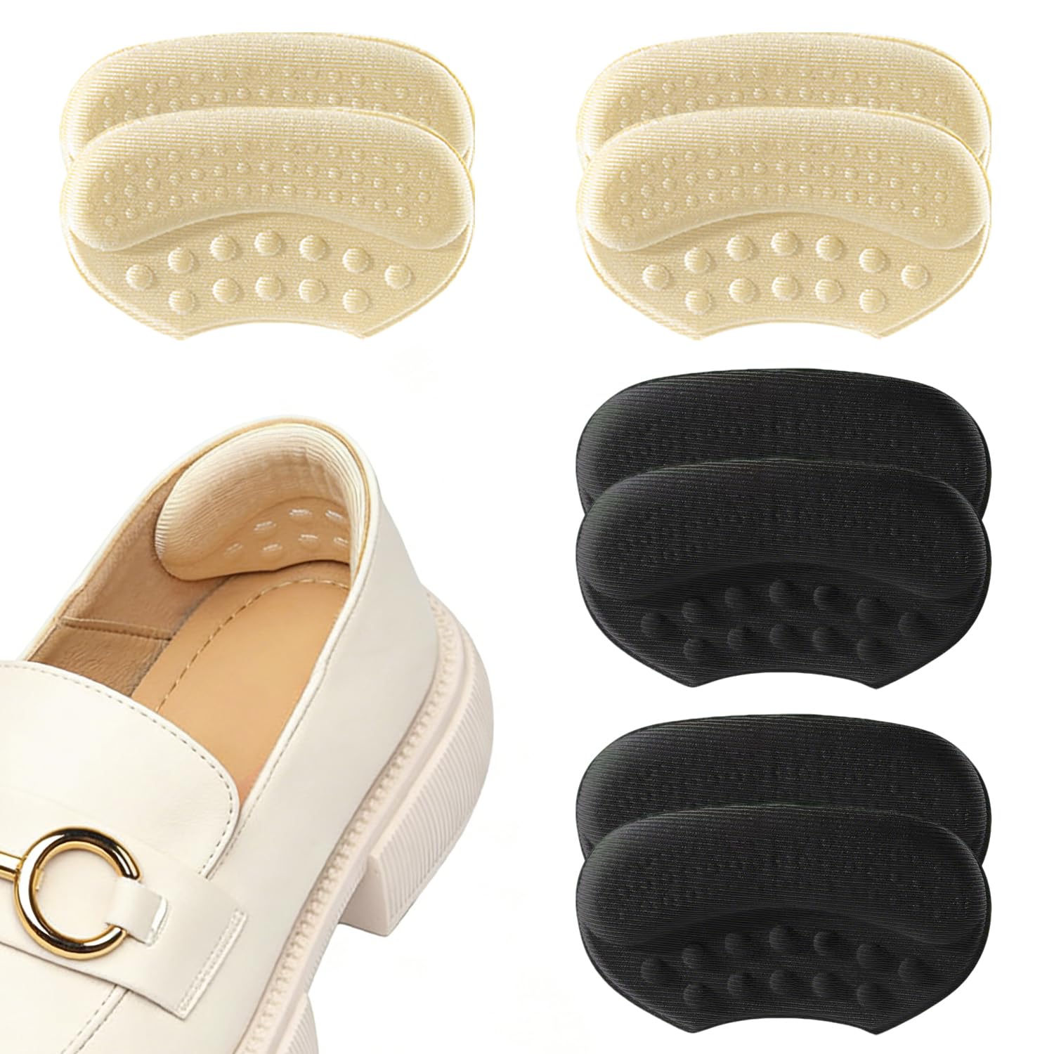 4 Pares de Almohadillas para Talones, Almohadillas de Talón Autoadhesivas, Almohadillas para Talones Reducir Talla Zapato el Talón Contra Ampollas, Mejorar la Comodidad(Negro y Beige)