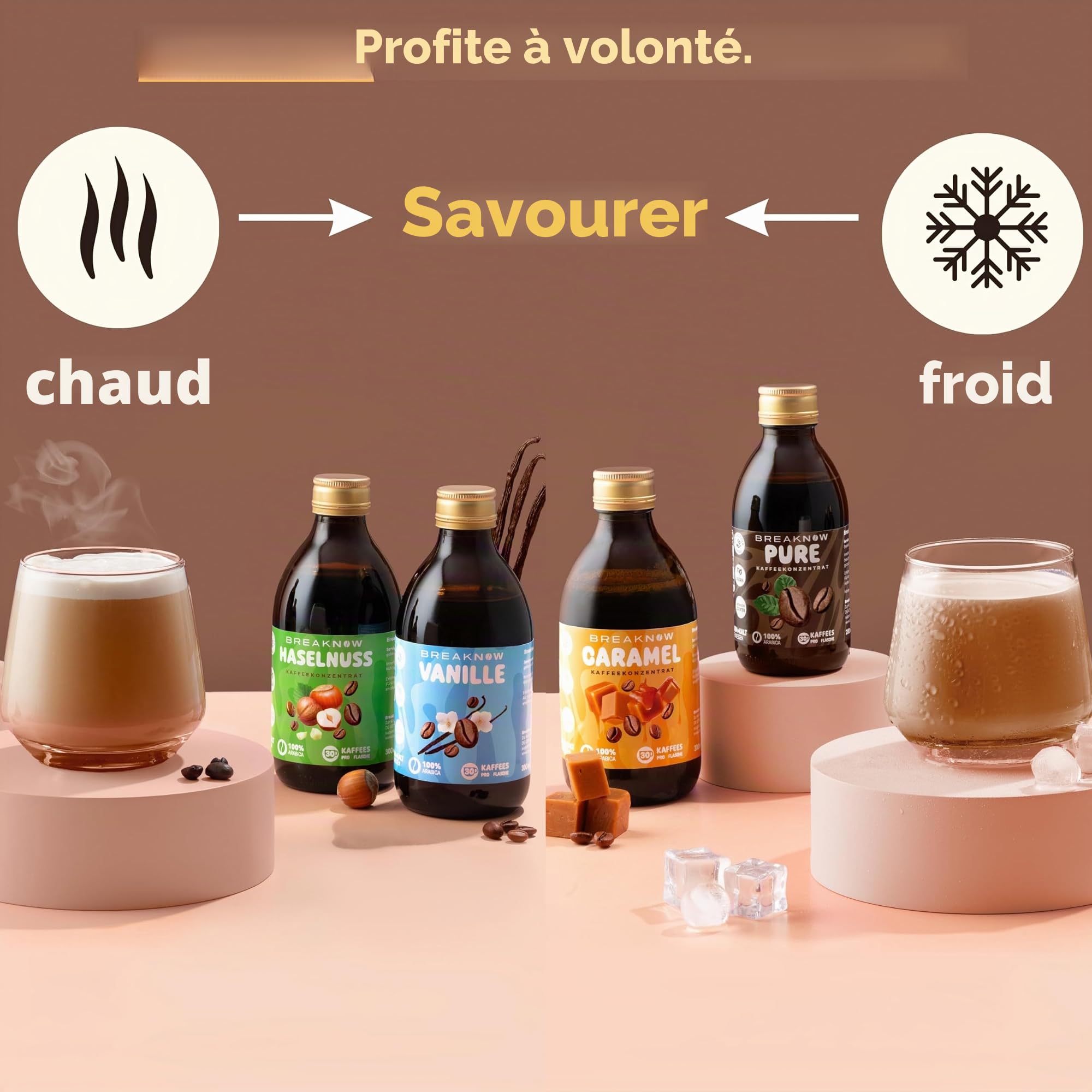 BreakNow Caramel Macchiato - Concentré de Café Glacé avec Arôme de Caramel - Sirop pour Cappuccino, Frappé - Prêt en 10 Secondes - 1 Bouteille = 30