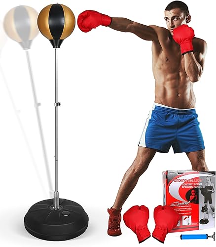 Miniatura 9 de Bolsa de Reflejos Fitness, Bolsa de Boxeo con Soporte para Bola de Velocidad y Guantes, Bolsa de Boxeo para Adultos y Adolescentes, 150 cm Excelente