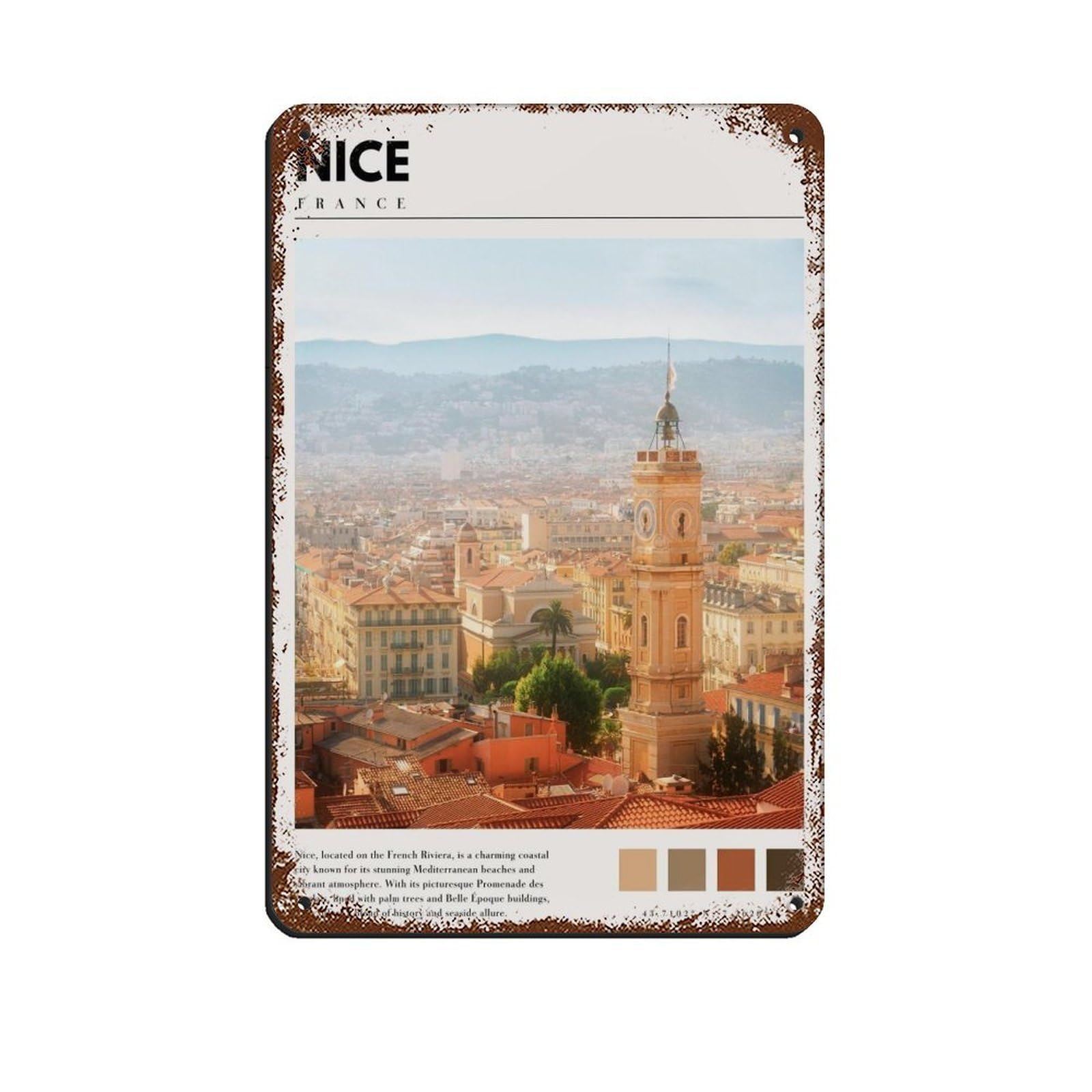 Nice City Poster France Art Retro Poster Metal Tin Sign Chic Art Retro Iron Painting Bar People Cave Cafe Family Garage Poster Wall Decoration 8x12inch(20x30cm)