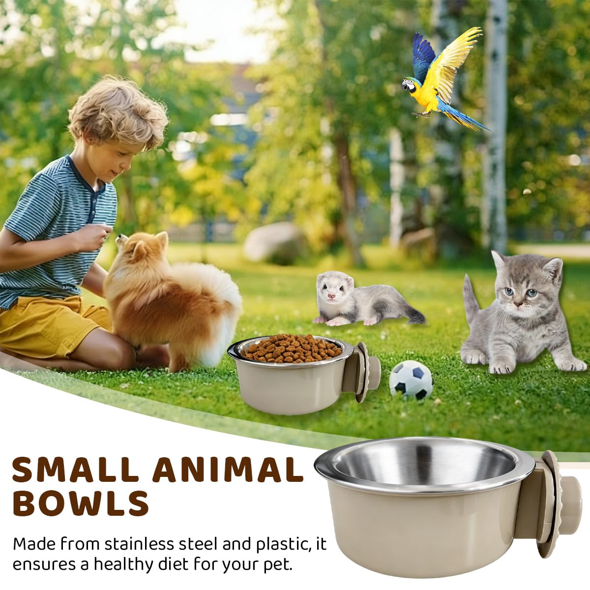 2Pcs Pets Lightweight Stainless Steel Bowl,Removable Stainless Steel Pet Hanging Food Water Feeder Bowl for Puppy Dog Cat Rabbit Ferret Bird Gunea Pigs (Large) - image 5