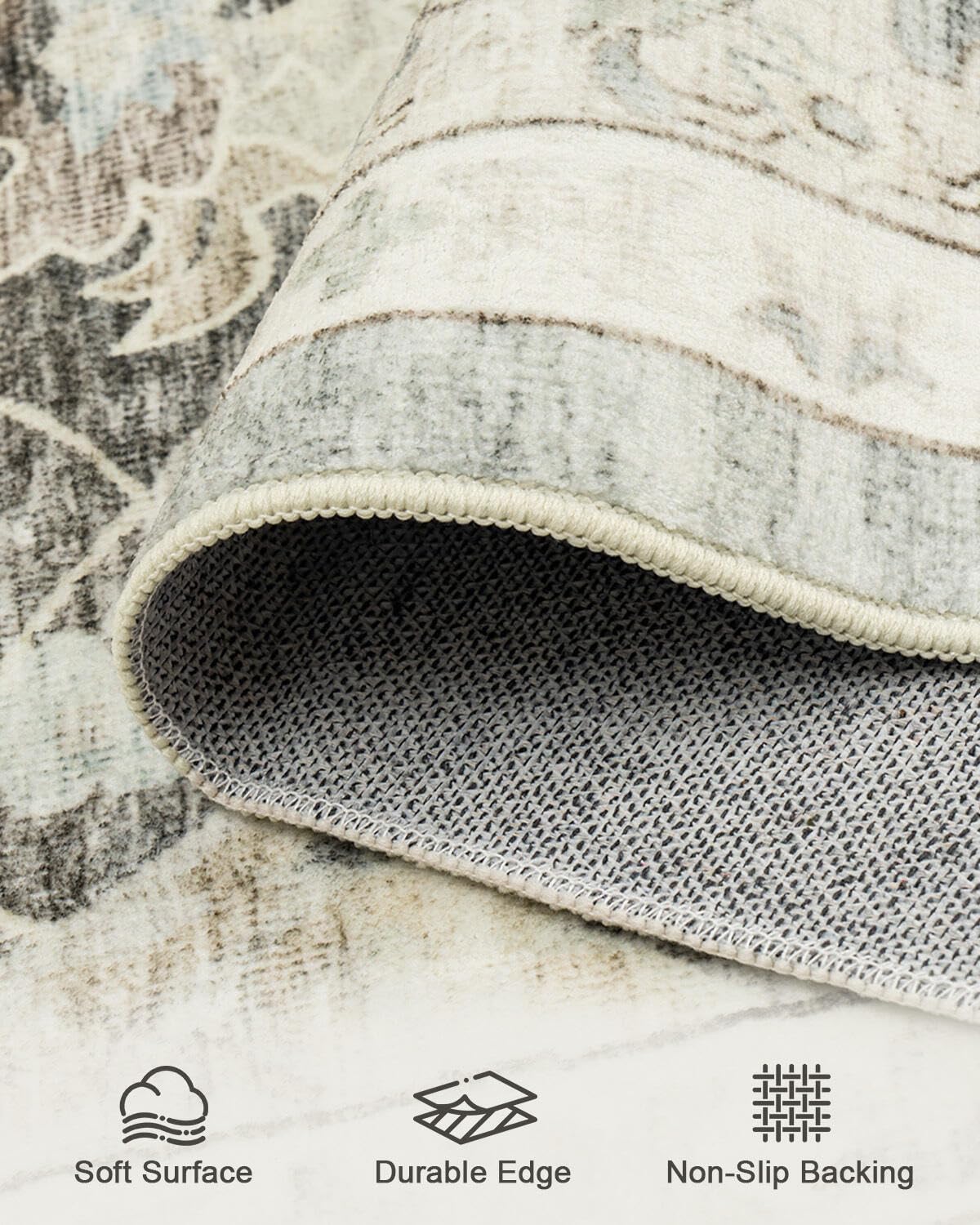 HOMFINE Tappeto Salotto Tappeto Vintage - Tappeto Soggiorno Tappeto Pelo Corto Lavabile Tappeto Camera da Letto Tappeti Salotto Grandi Tappeto Antiscivolo per Sala da Pranzo 160 x 230 cm Grigio