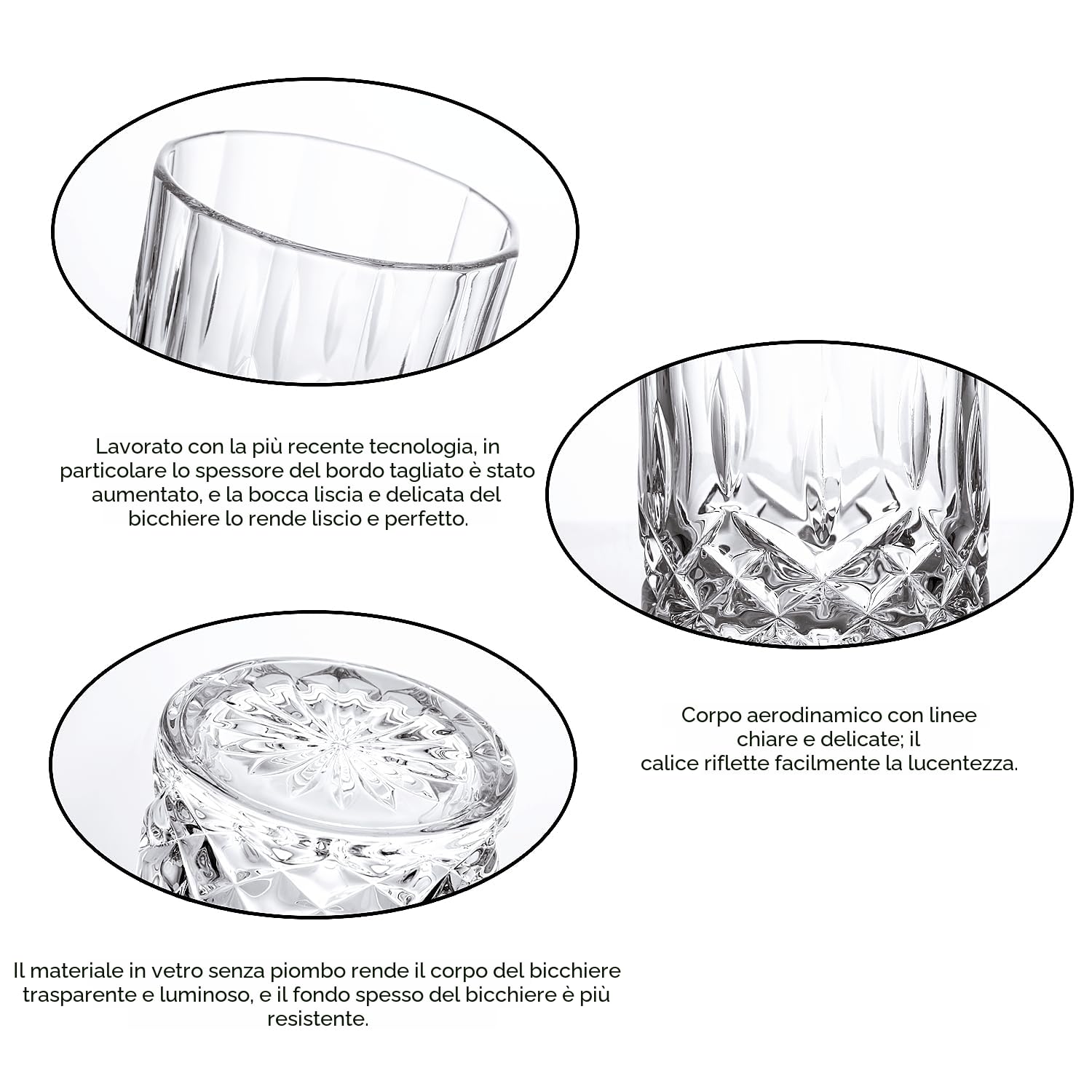GLASKEY 4 Pezzi Bicchieri da Whisky,320 ml Bicchiere Cocktail e Whiskey Cristallo,Bicchieri da Bourbon per Cocktail Rum Vodka Scotch Gin Cognac Acqua,Idee Regalo Uomo Compleanno