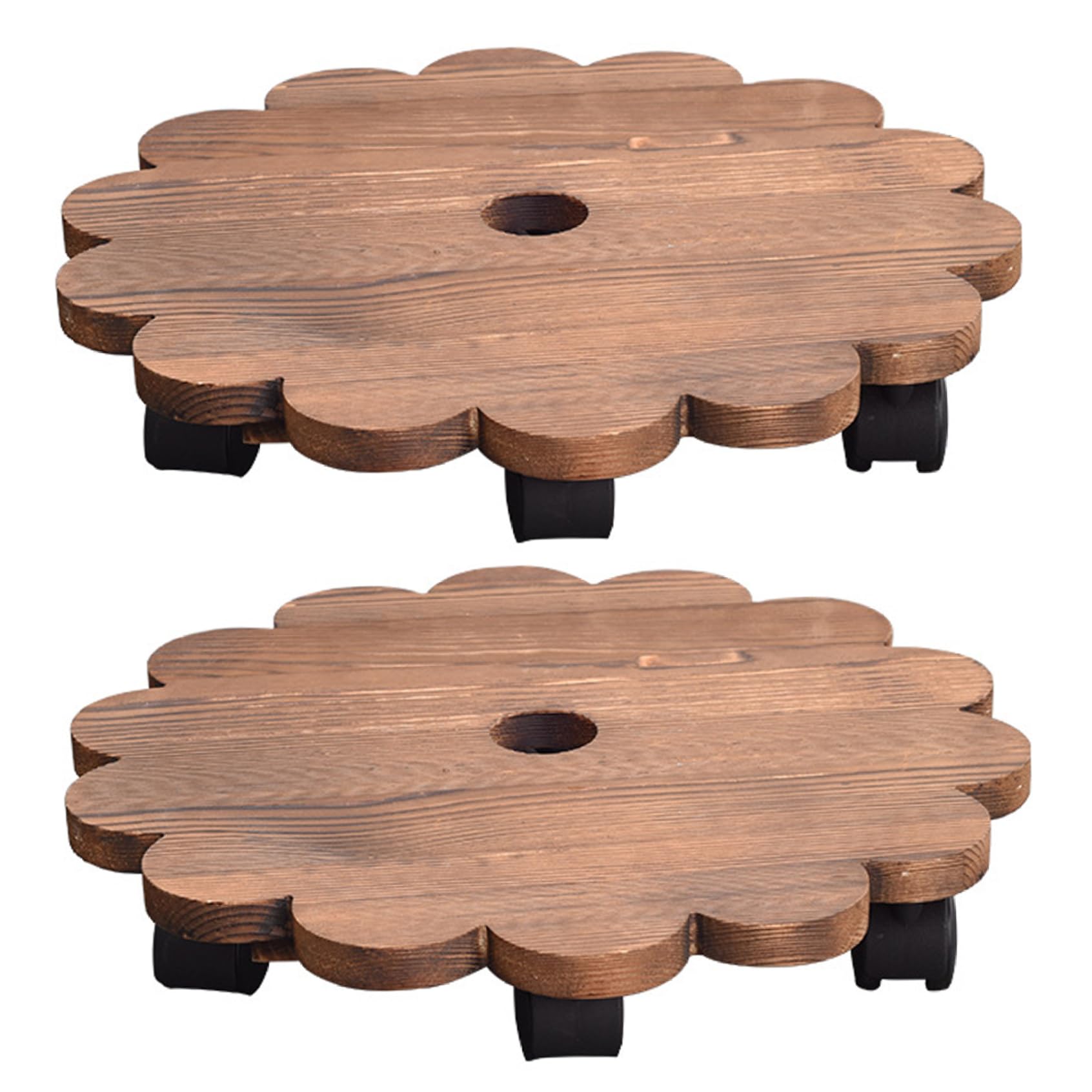 Panier à plantes roulant lot de 2 supports en bois marron rustique de style industriel à roulettes