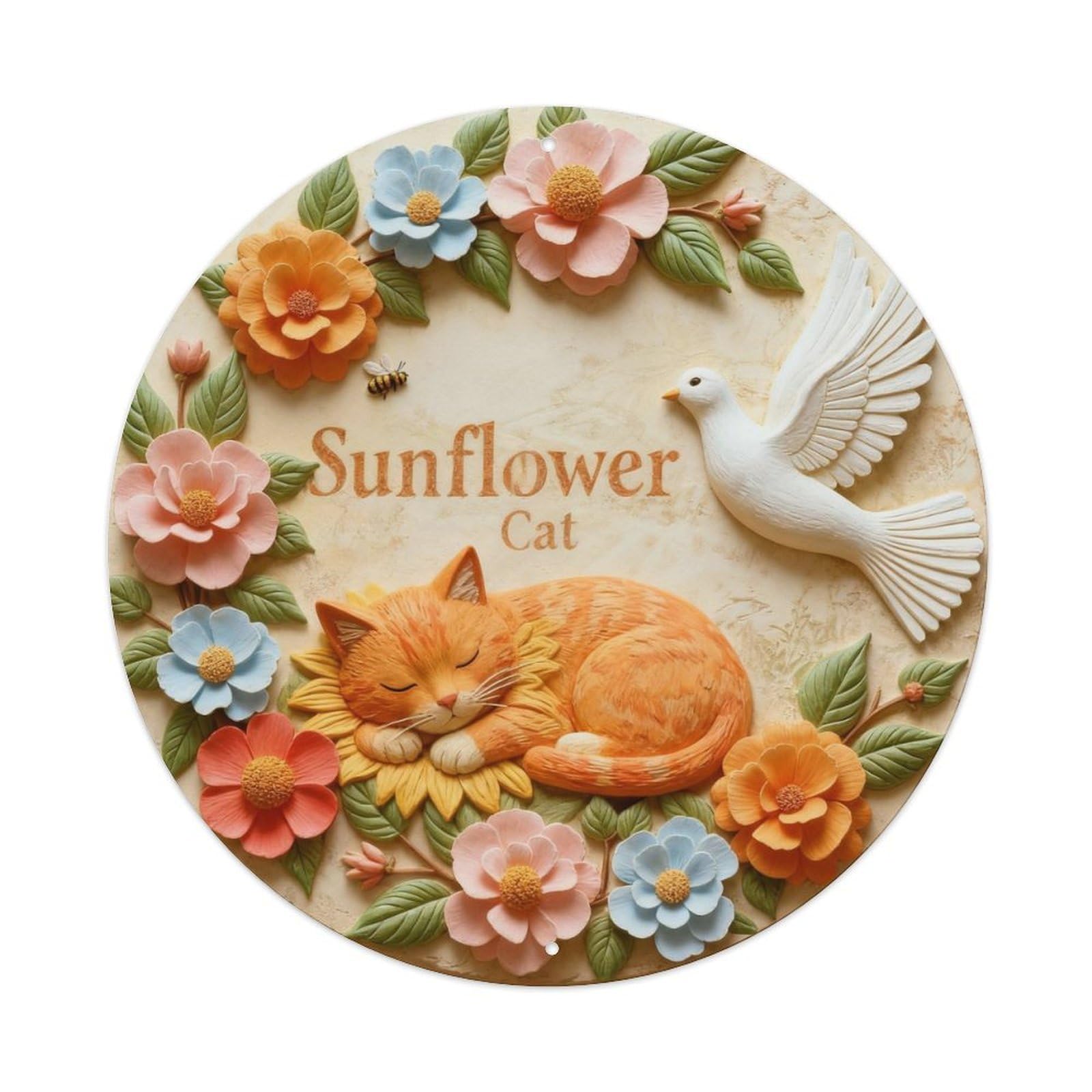 Sunflower Cat Metal Tin Sign Plaque