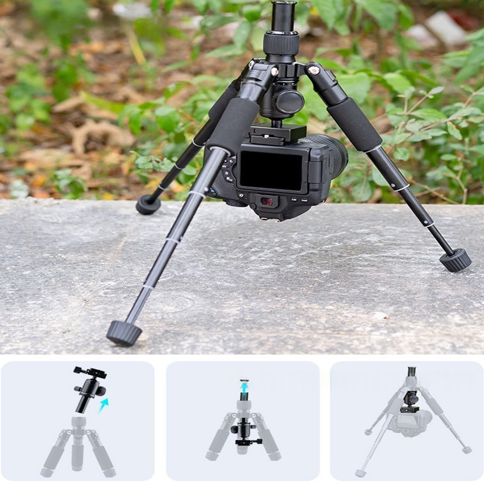 Treppiede regolabile in lega di alluminio con piastra a sgancio rapido e gambe retrattili per treppiede stabile e flessibile angolato per smartphone con testa a sfera