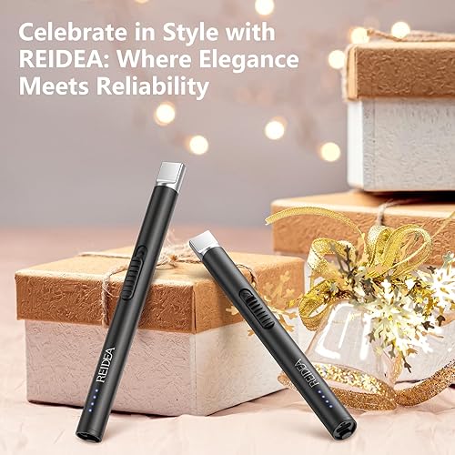 Miniatura 34 de REIDEA Encendedor de velas electrónico, a prueba de viento, sin llama, recargable por USB, con botón de seguridad, para cocina en casa, S4, dorado