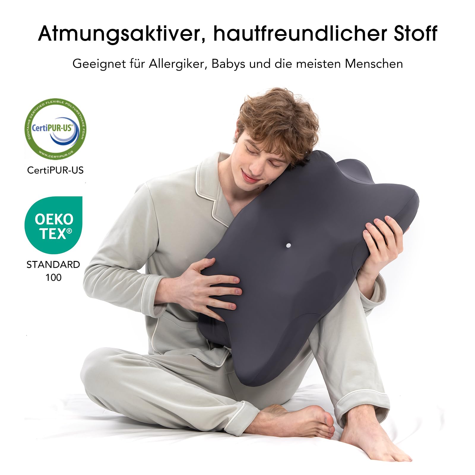 Nackenkissen Kopfkissen, Ergonomisches Memory-Schaum Kissen mit Kühlung, Abnehmbarer Bezug, für Seiten-, Rücken- und Bauchschläfer, Grau