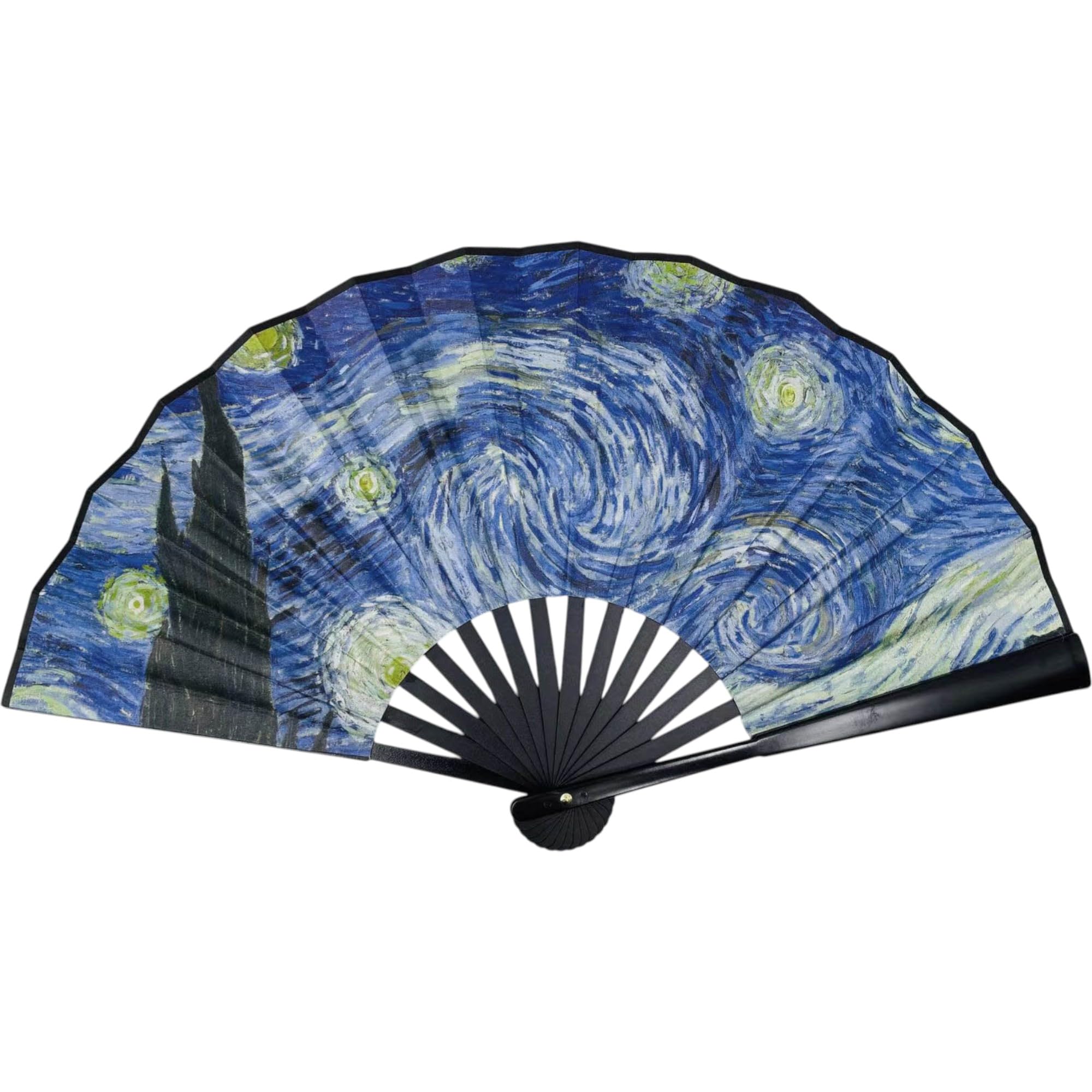 GFM® Painting Art Inspired Large Double Sided Handheld Folding Hand Fans for Summer, Dance, Wedding, Party, Wall Hanging Decoration etc (FANGG) (Van Gogh-Starry Night)(FAN-F325-3-STRNGT)