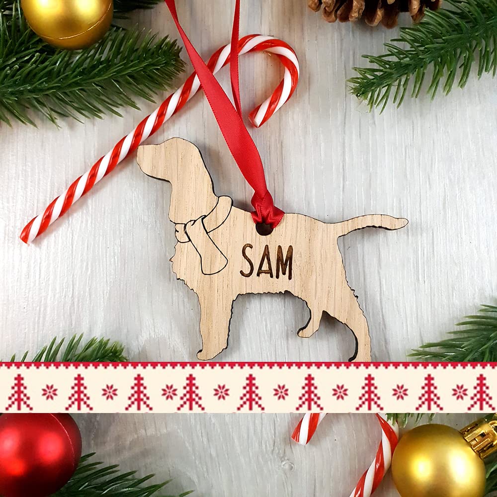 Personalised Springer Spaniel Oak Wood Dog Bauble Decoration - Christmas Tree gift Pet Xmas