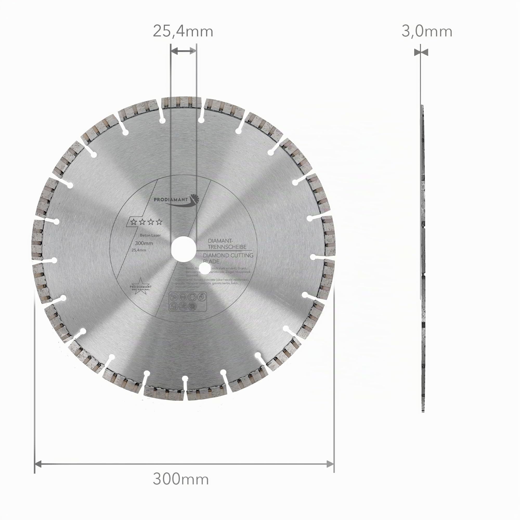 PRODIAMANT Premium disque à tronçonner diamanté béton laser 300 mm x 25,4 mm disque à tronçonner diamanté soudé au laser